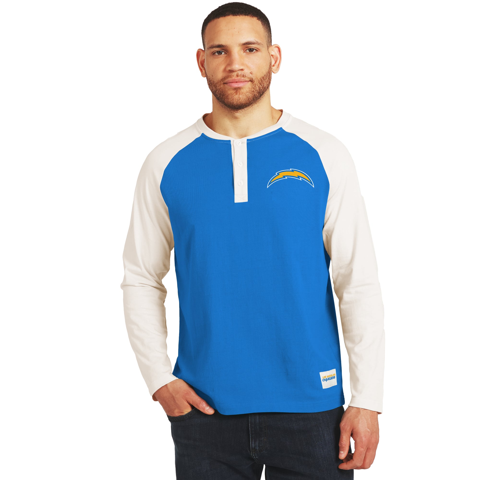 Men's Darius Rucker Collection by Fanatics Powder Blue/White Los Angeles Chargers Henley Long Sleeve T-Shirt