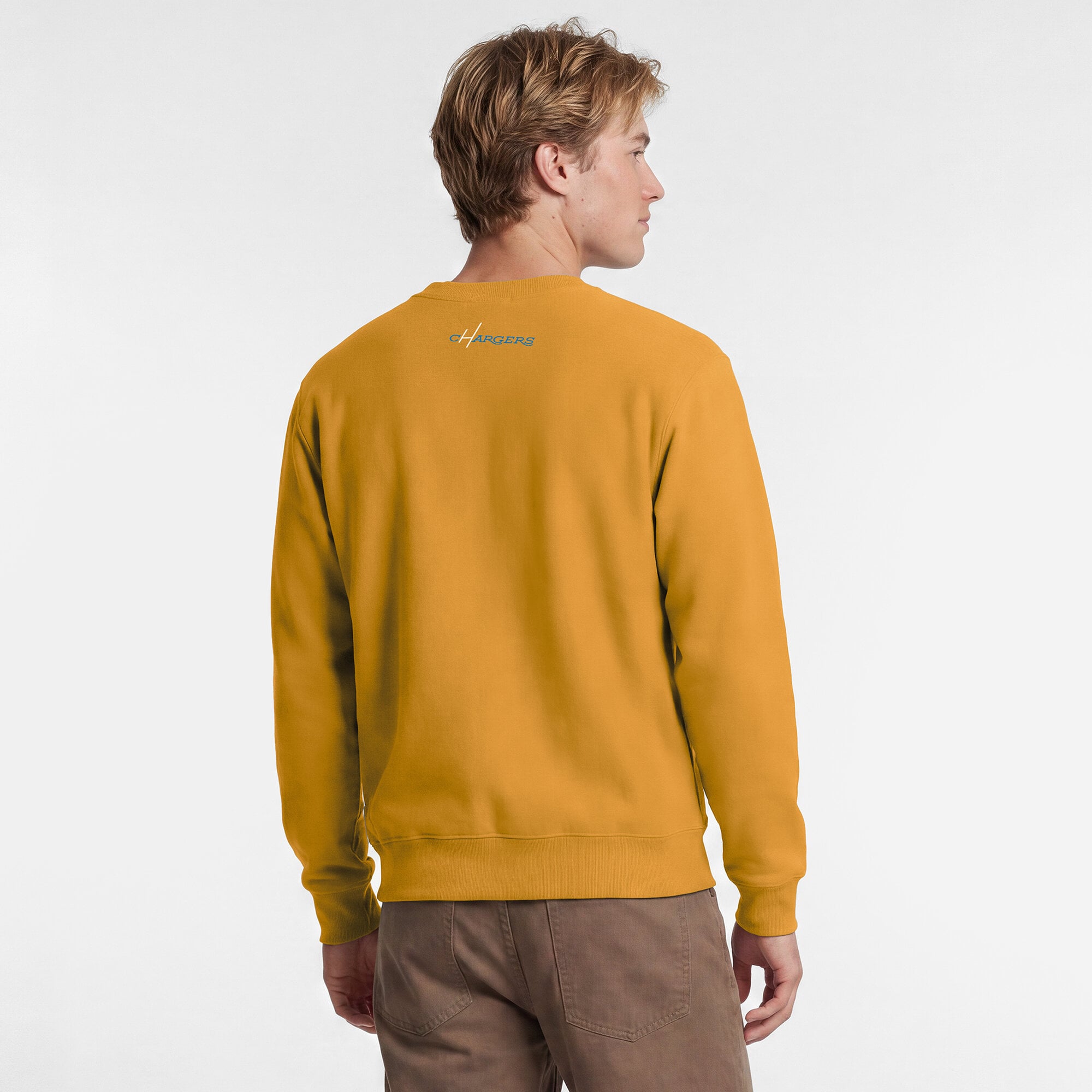 Men's Disney x Champion Gold Los Angeles Chargers Hercules & Pegasus Powerblend Sweatshirt
