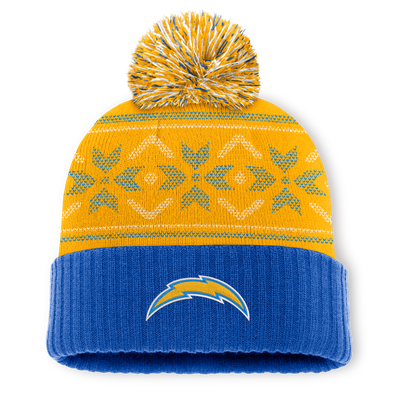 Los Angeles Chargers Fanatics Snowday Cuffed Knit Hat with Pom - Powder Blue/Gold