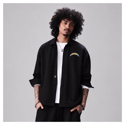 Los Angeles Chargers Levelwear Luxe Tri-Blend Full-Button Shirt Jacket - Black
