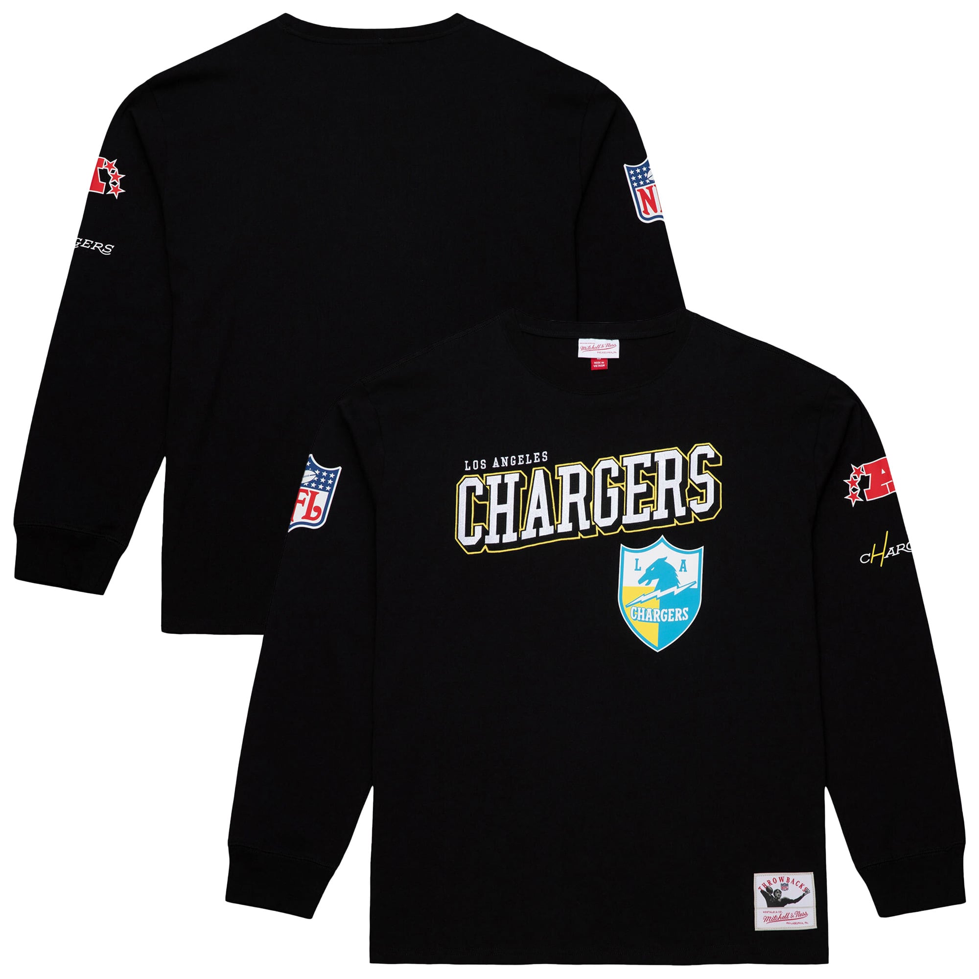 Men's Mitchell & Ness  Black Los Angeles Chargers Training Camp Vintage Logos Long Sleeve T-Shirt