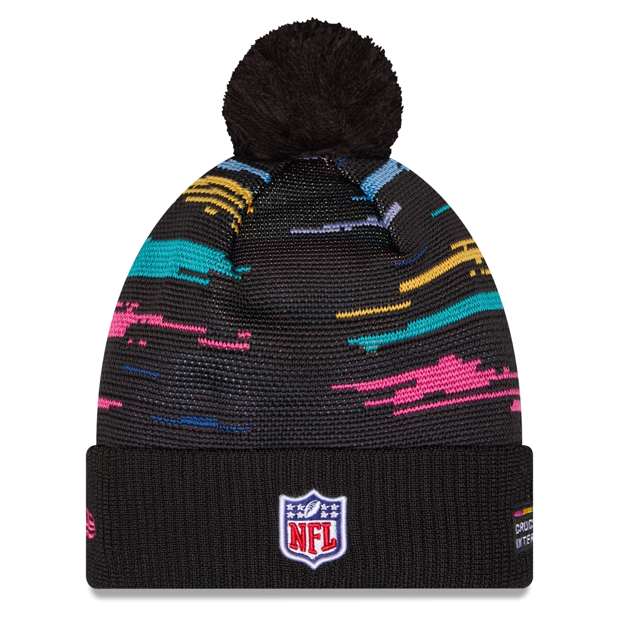Bonnet à revers noir New Era Los Angeles Chargers 2026 NFL Crucial Catch pour homme avec pompon