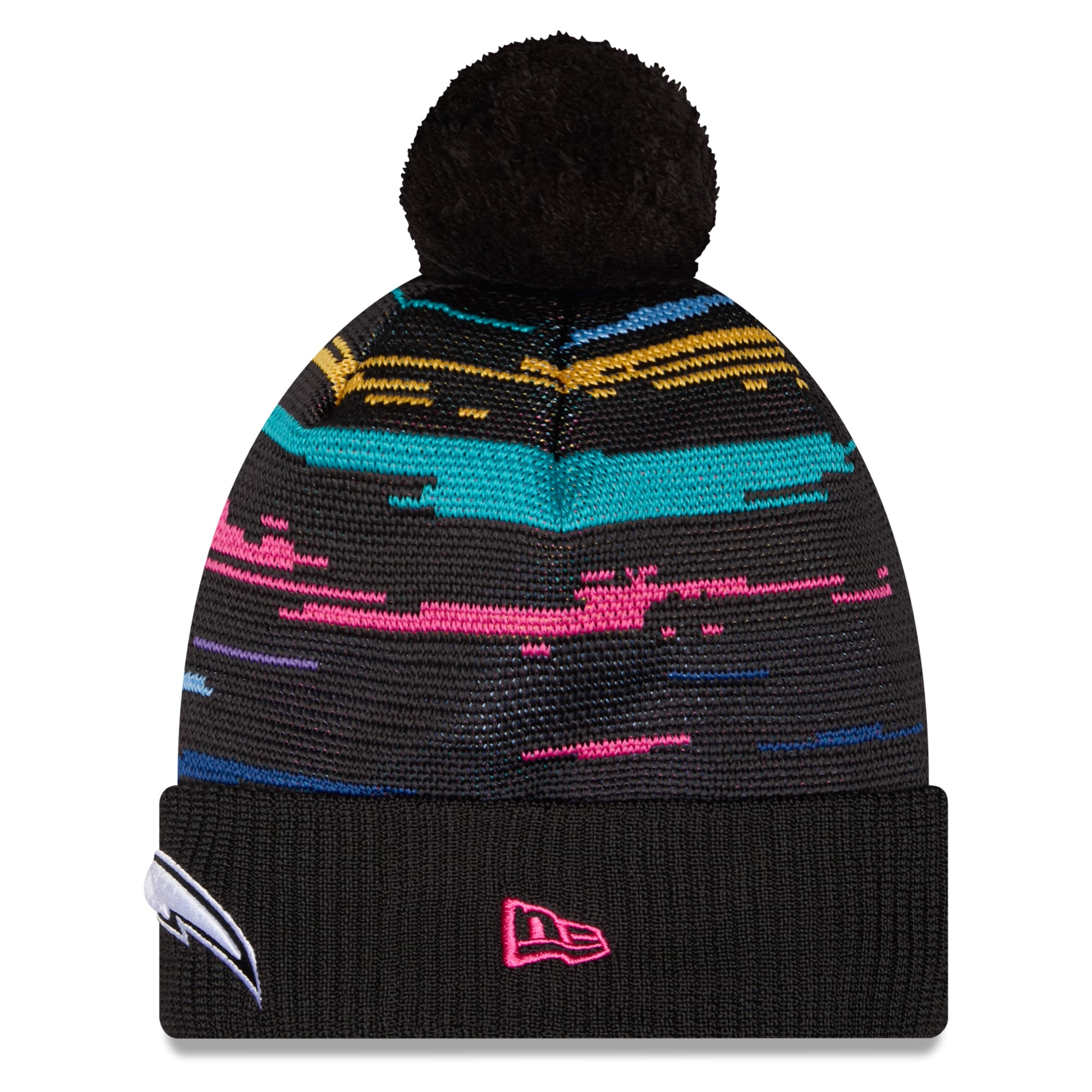 Bonnet à revers noir New Era Los Angeles Chargers 2026 NFL Crucial Catch pour homme avec pompon