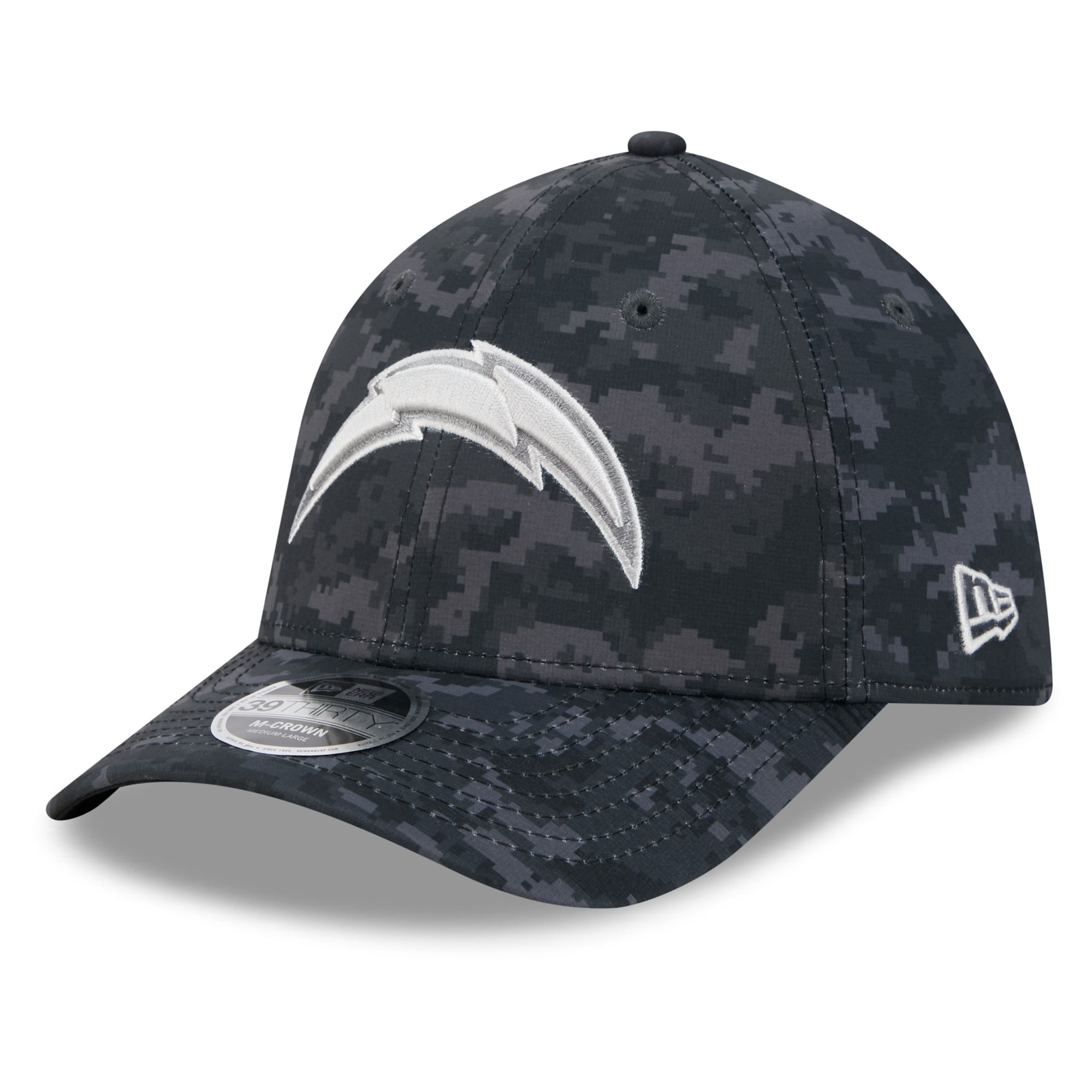 Casquette extensible New Era noire pour homme Los Angeles Chargers 2026 Salute To Service 39THIRTY M-Crown