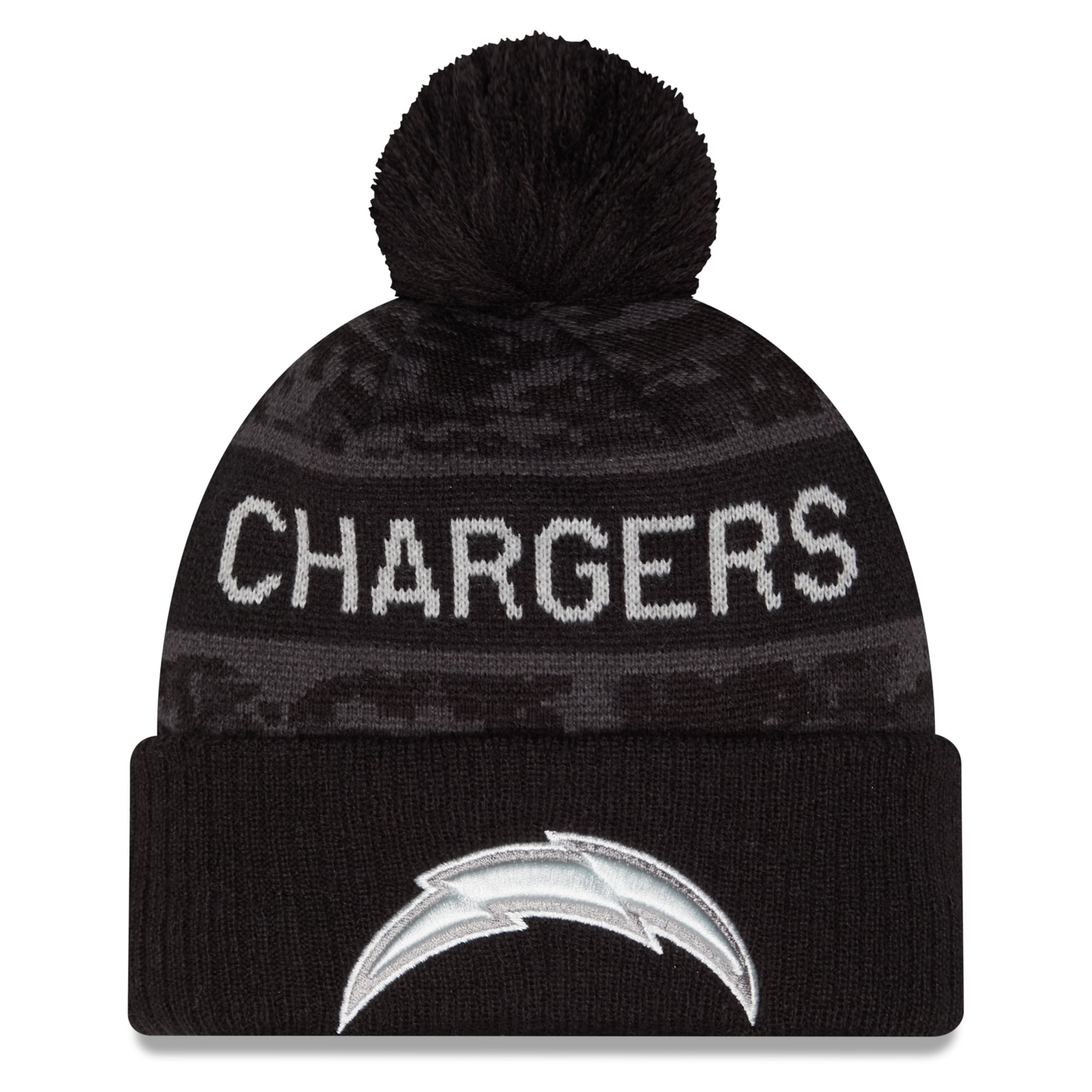 Bonnet à revers New Era noir pour homme, Los Angeles Chargers 2026 Salute To Service, avec pompon