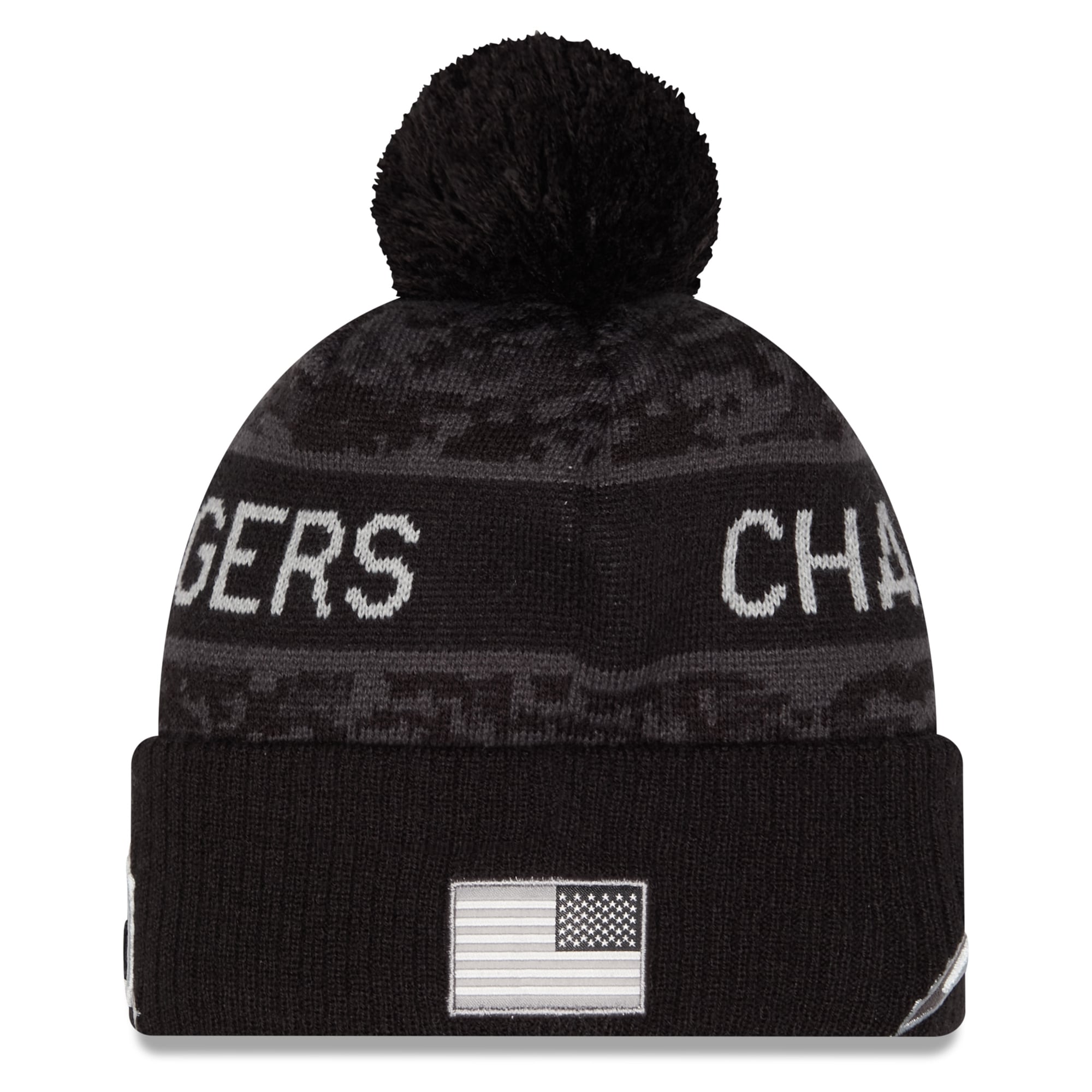 Bonnet à revers New Era noir pour homme, Los Angeles Chargers 2026 Salute To Service, avec pompon