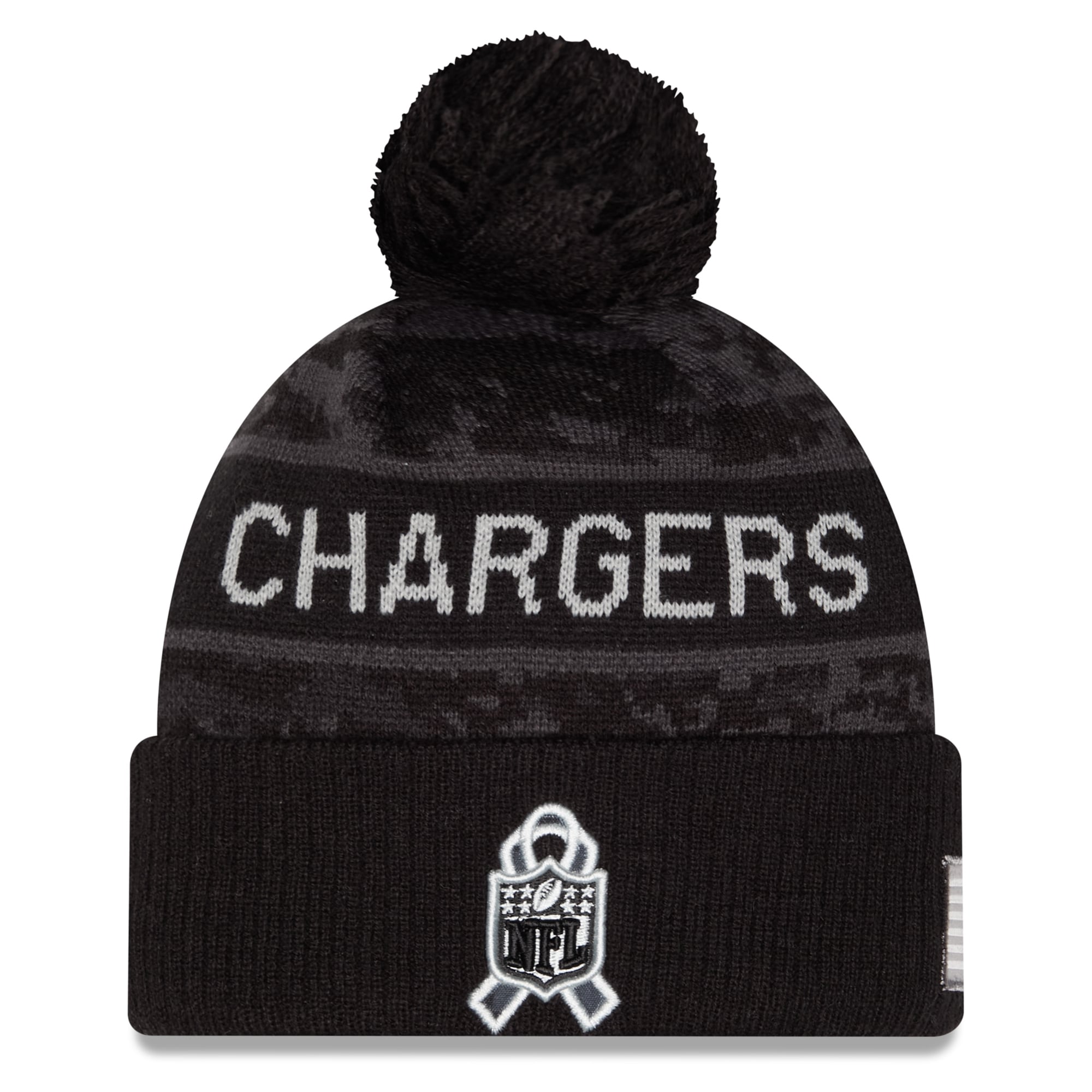 Bonnet à revers New Era noir pour homme, Los Angeles Chargers 2026 Salute To Service, avec pompon
