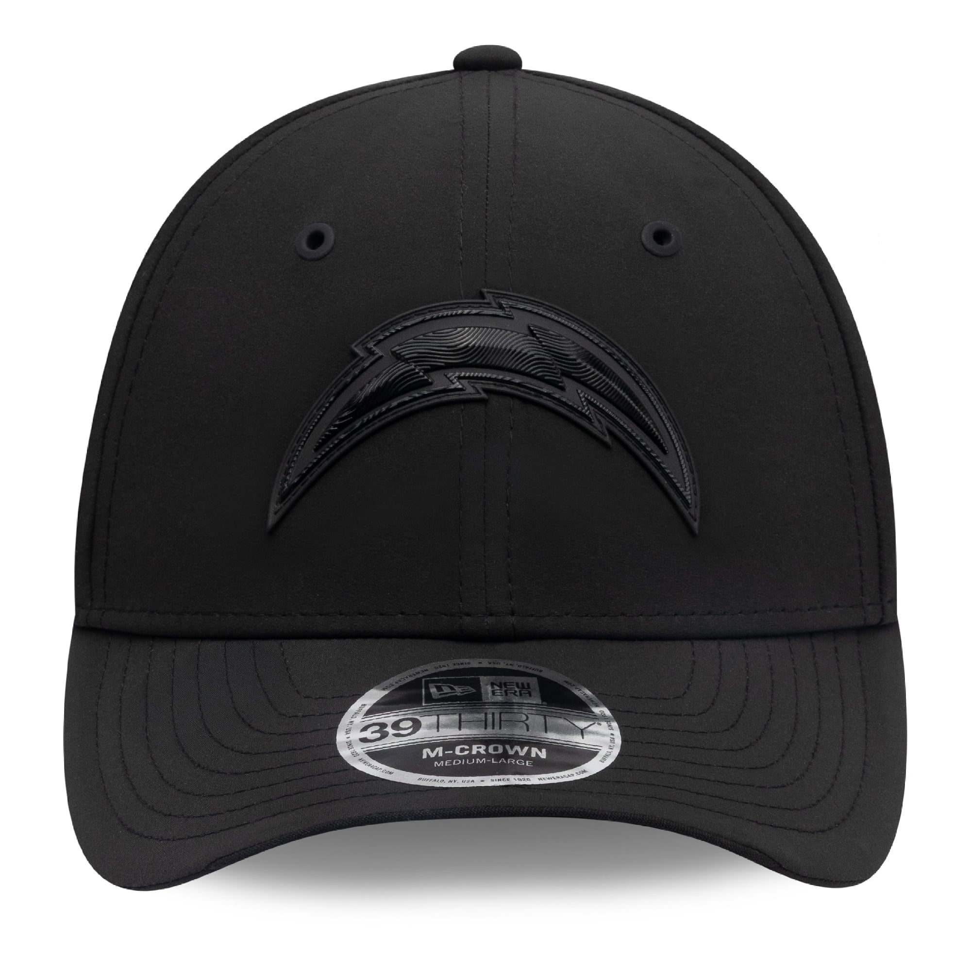 Casquette extensible New Era noire Los Angeles Chargers 2026 Sideline 39THIRTY M-Crown pour homme