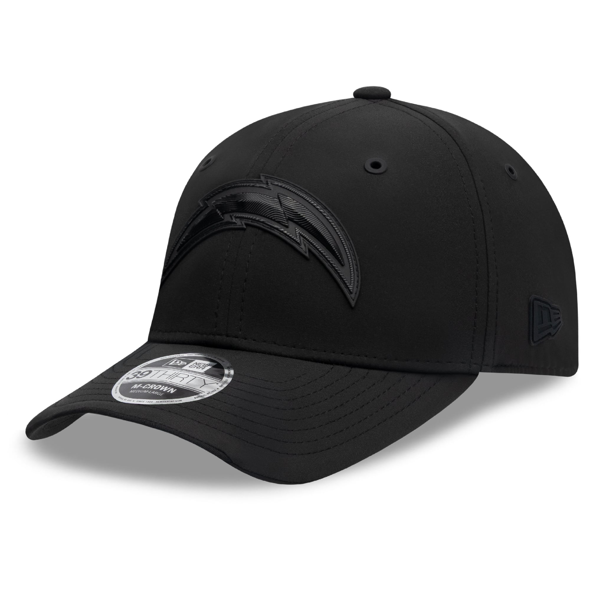 Casquette extensible New Era noire Los Angeles Chargers 2026 Sideline 39THIRTY M-Crown pour homme