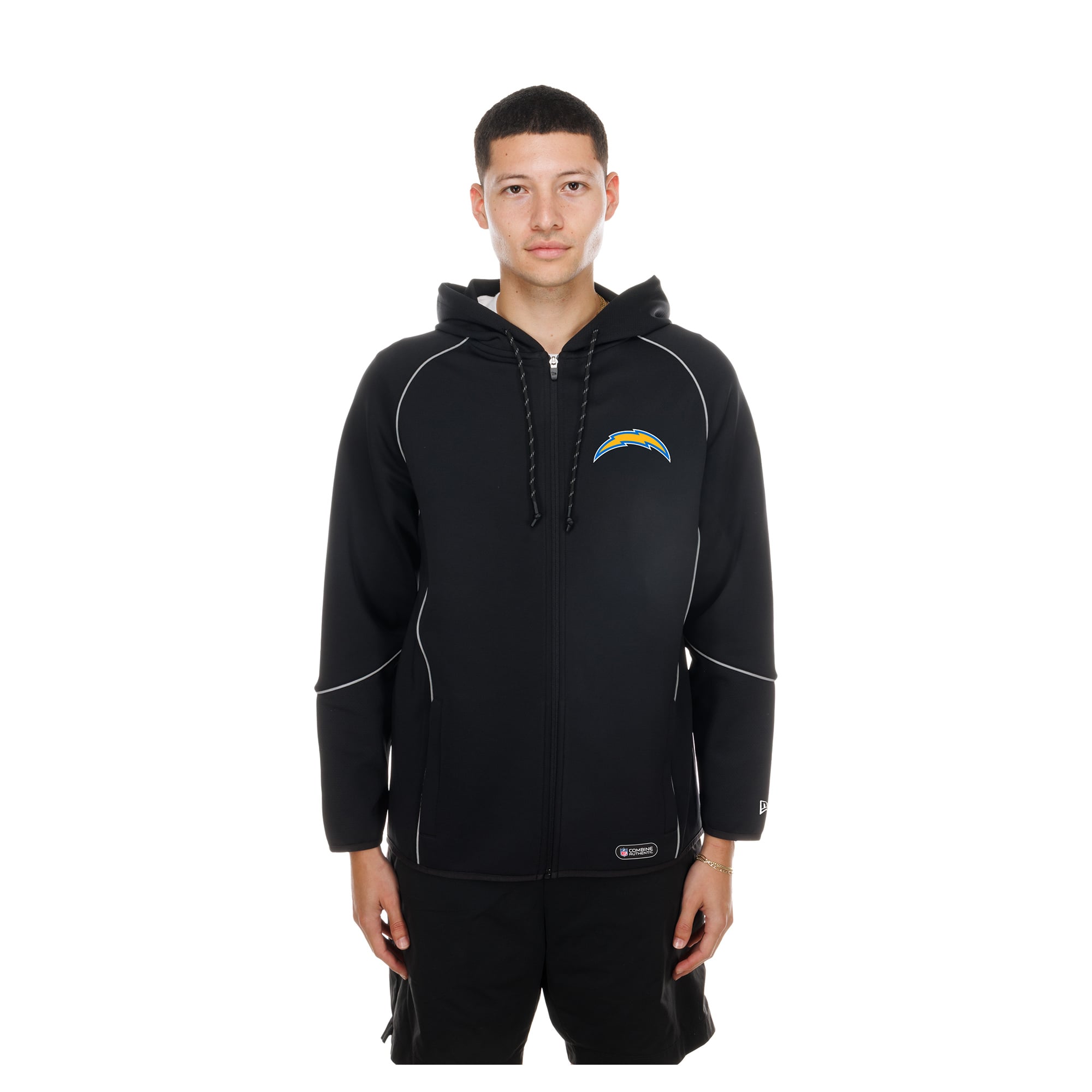 Men's New Era Black Los Angeles Chargers Combine Authentic Raglan Full-Zip Hoodie