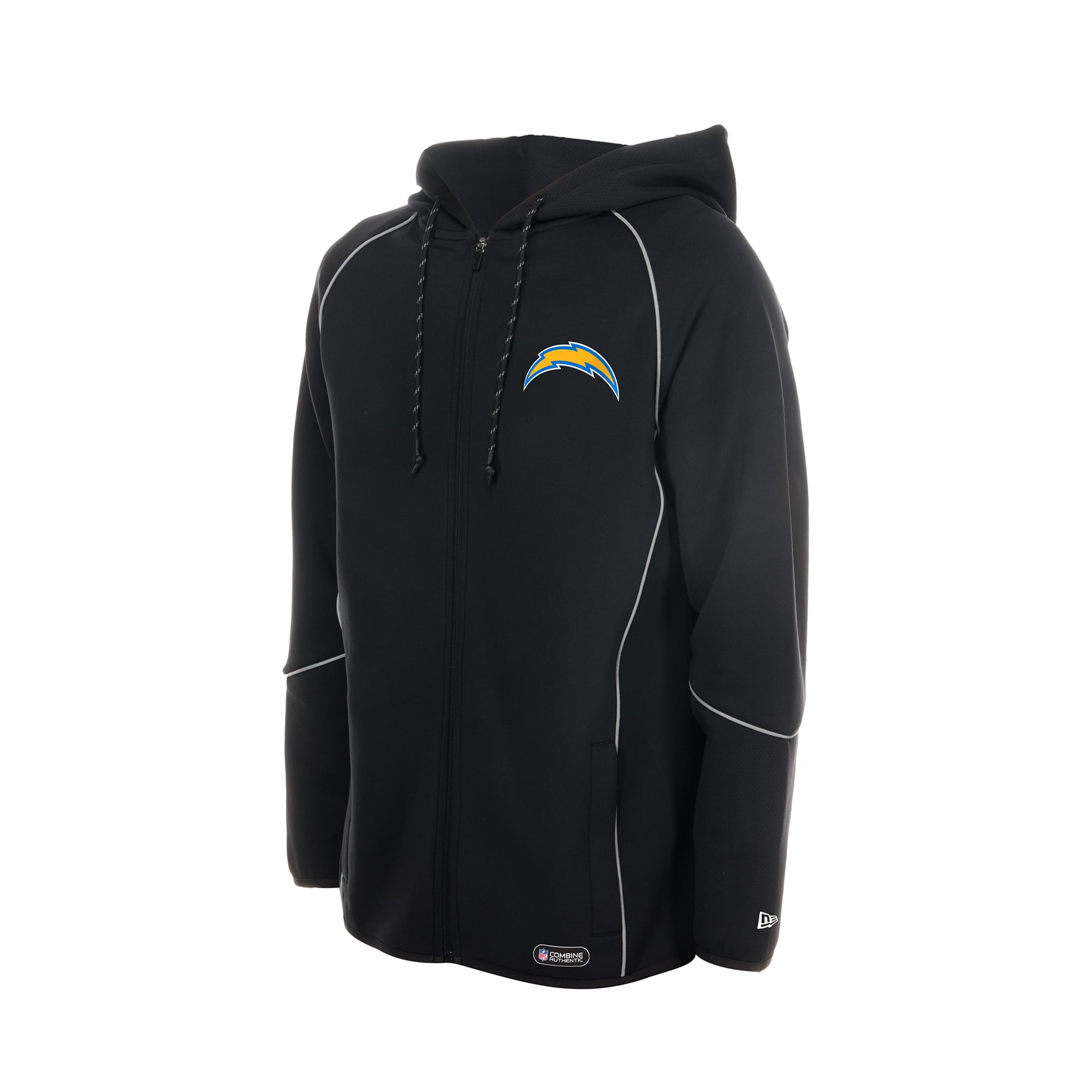 Men's New Era Black Los Angeles Chargers Combine Authentic Raglan Full-Zip Hoodie