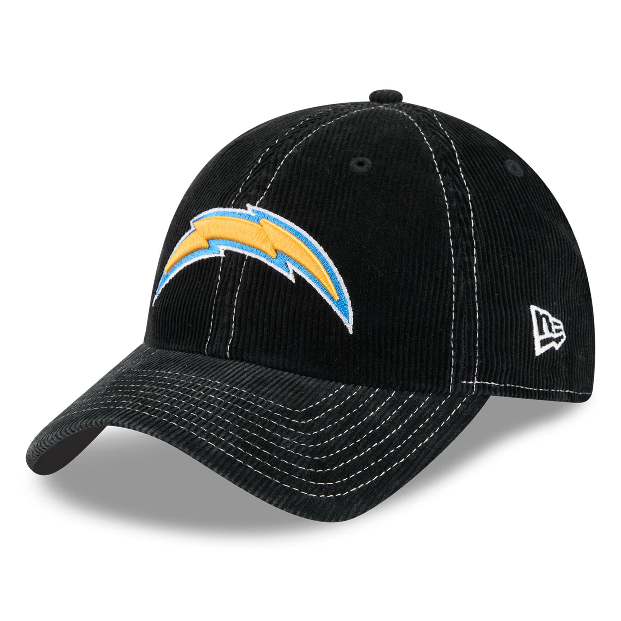 Casquette New Era noire pour homme, Los Angeles Chargers, en velours côtelé, style classique décontracté et ajustable