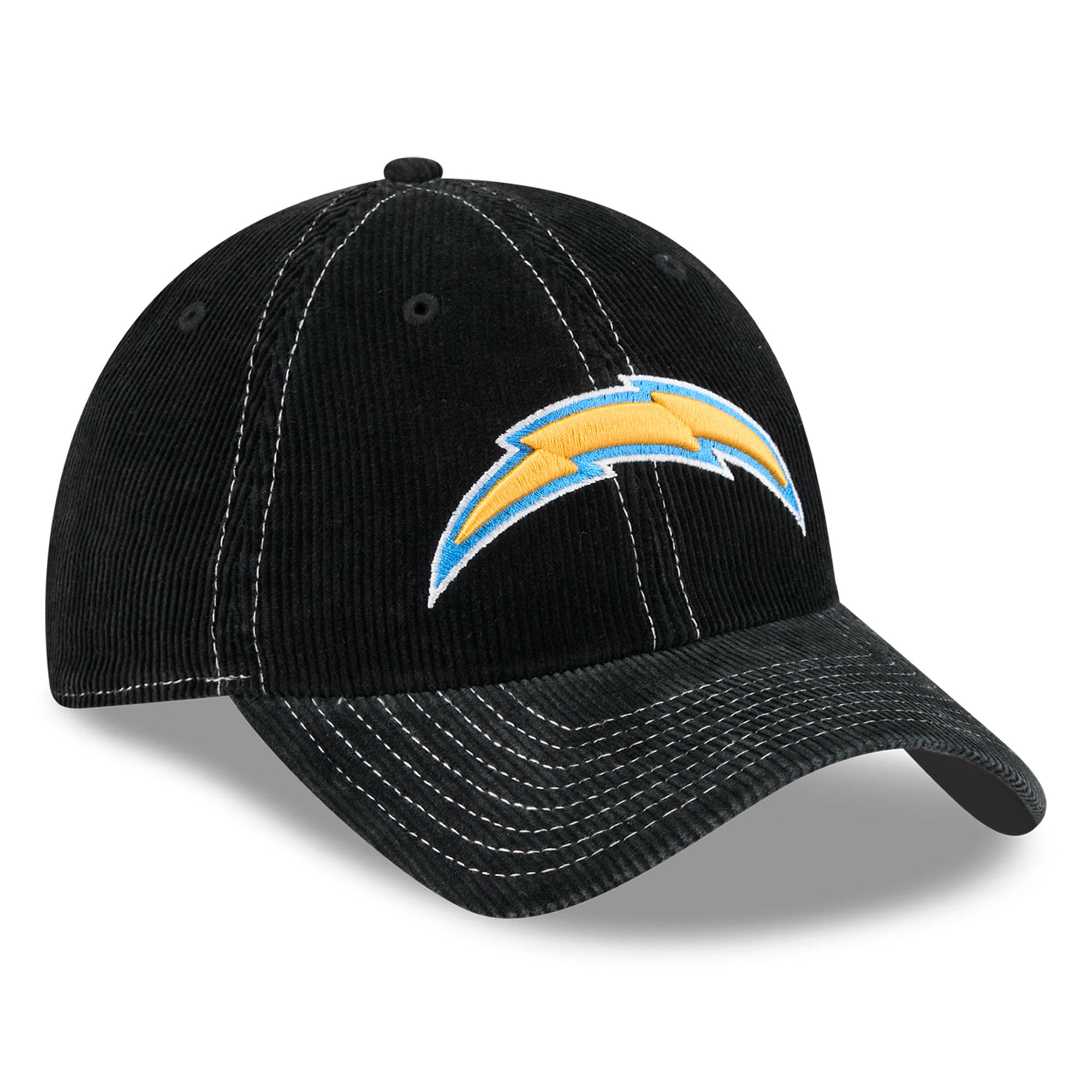 Casquette New Era noire pour homme, Los Angeles Chargers, en velours côtelé, style classique décontracté et ajustable