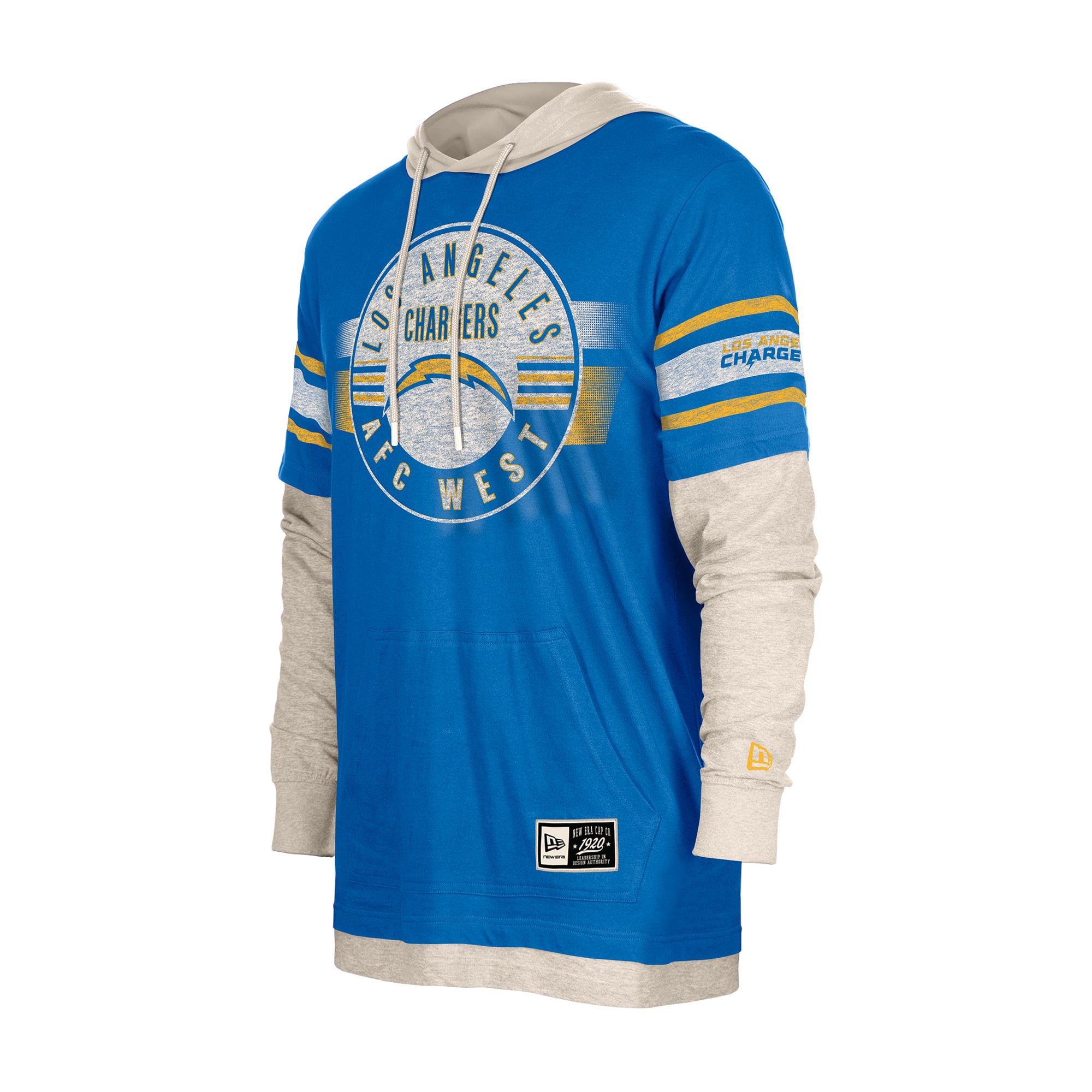 T-shirt à capuche manches longues superposées New Era bleu Los Angeles Chargers pour homme