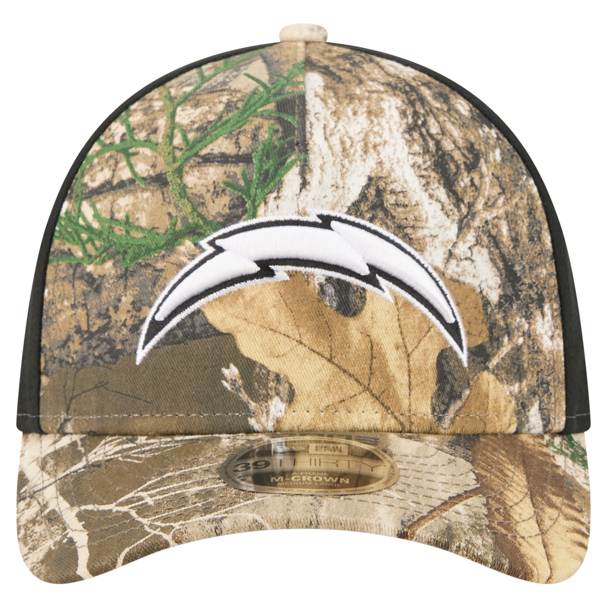 Men's New Era Camo/Black Los Angeles Chargers Team Collection RealTree 39THIRTY M-Crown A-Frame Flex Hat