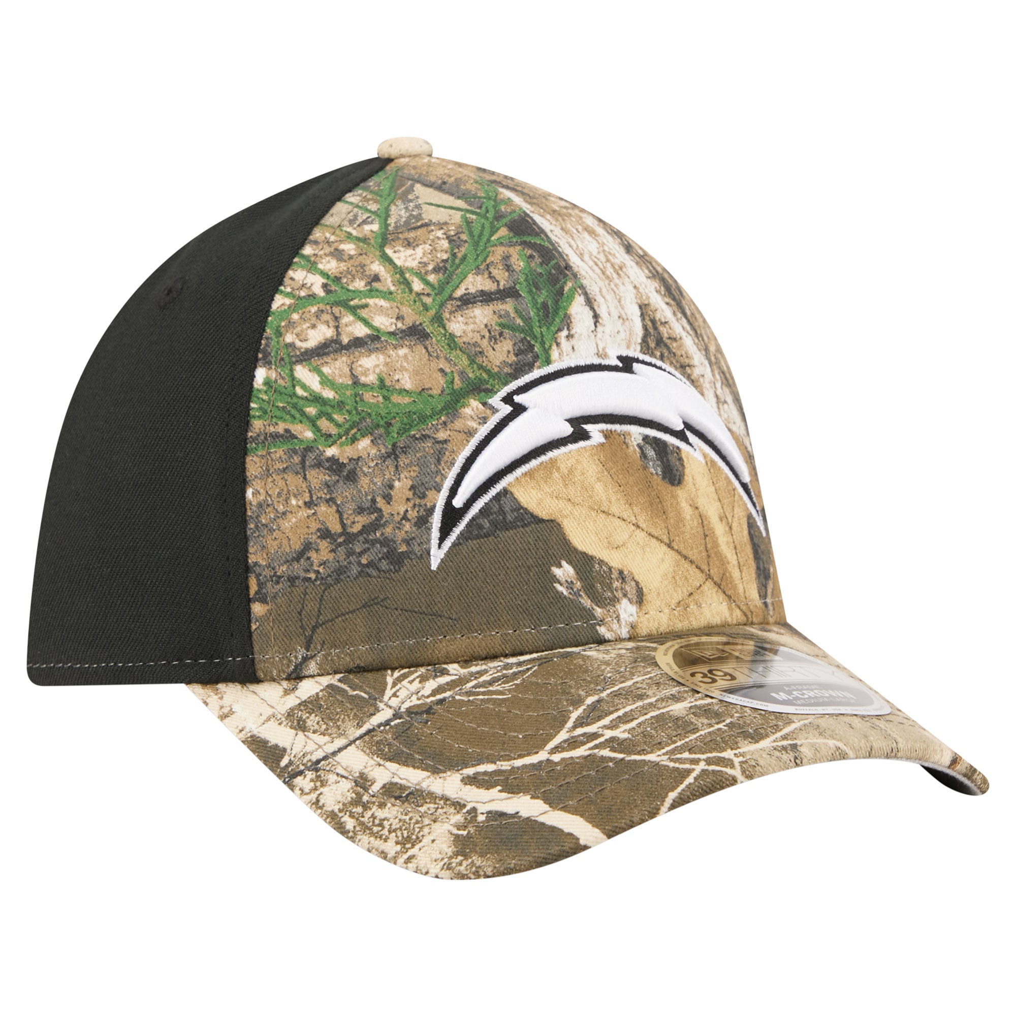 Men's New Era Camo/Black Los Angeles Chargers Team Collection RealTree 39THIRTY M-Crown A-Frame Flex Hat