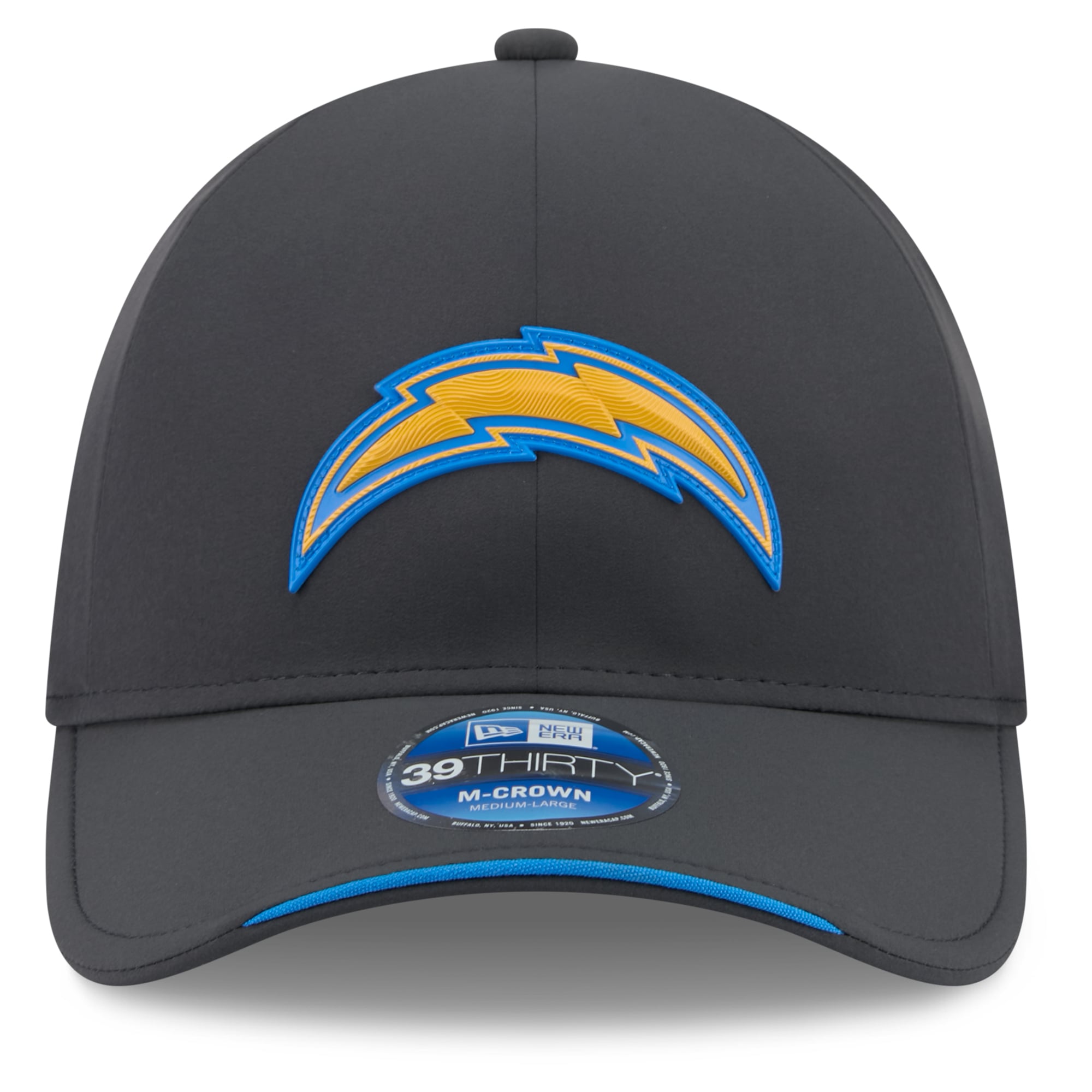 Casquette New Era 39THIRTY M-Crown Stretch pour homme, couleur anthracite, Los Angeles Chargers 2026, idéale les temps froids.