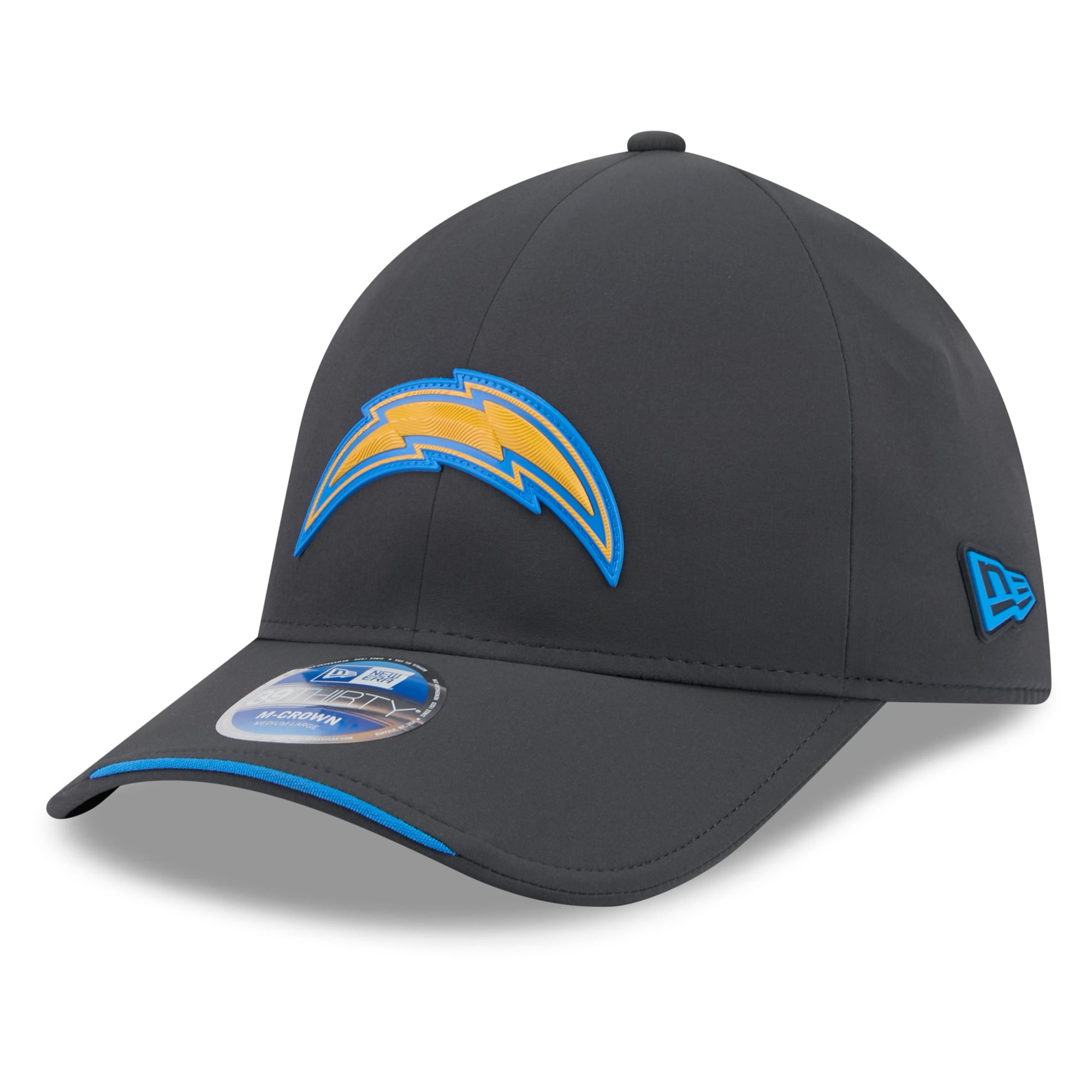 Casquette New Era 39THIRTY M-Crown Stretch pour homme, couleur anthracite, Los Angeles Chargers 2026, idéale les temps froids.