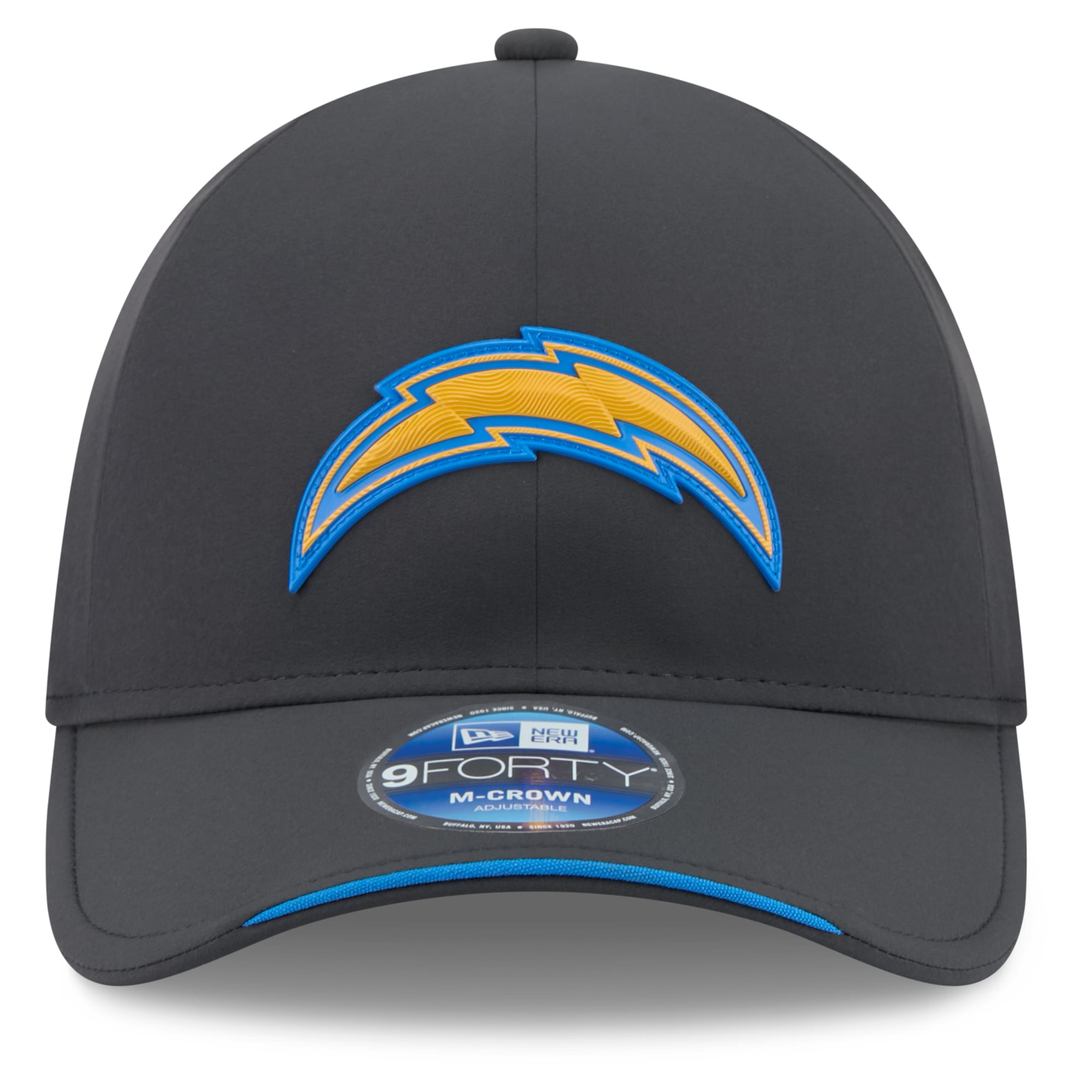 Casquette ajustable New Era Charcoal Los Angeles Chargers 2026 Sideline pour temps froid 9FORTY M-Crown
