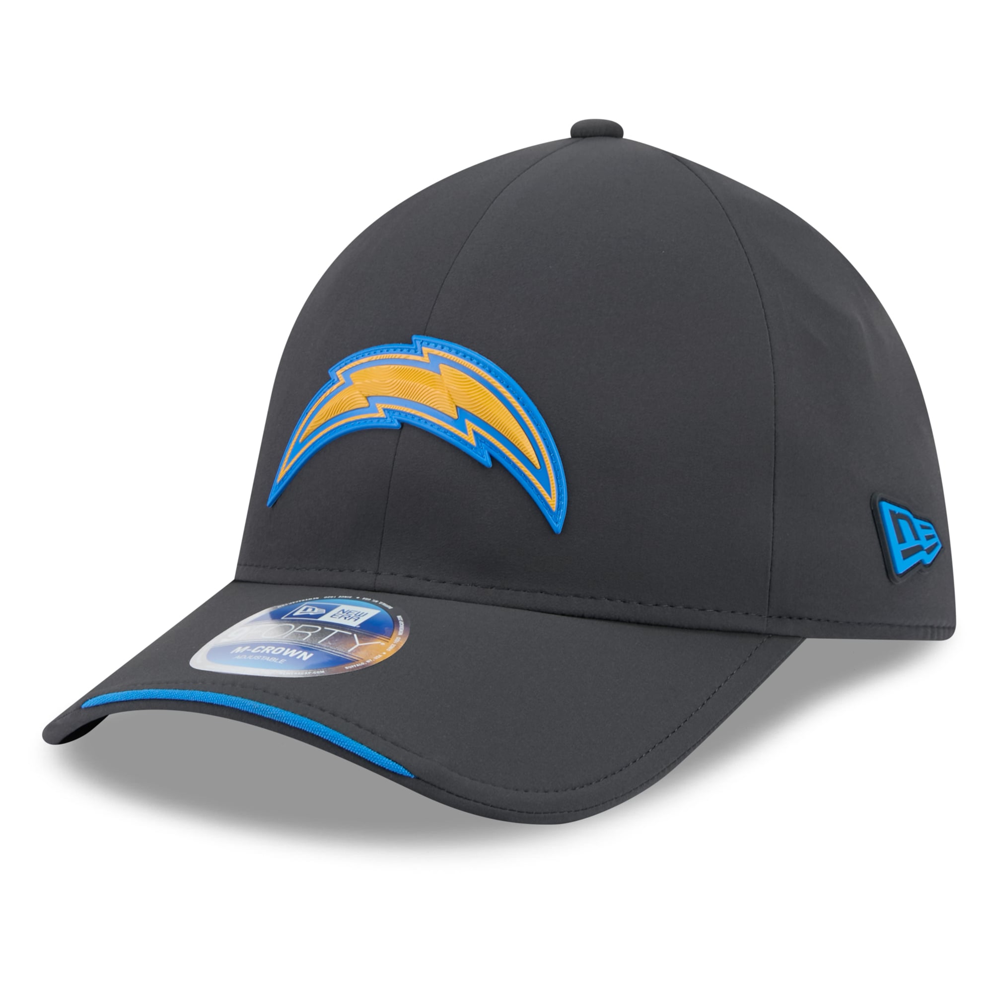 Casquette ajustable New Era Charcoal Los Angeles Chargers 2026 Sideline pour temps froid 9FORTY M-Crown