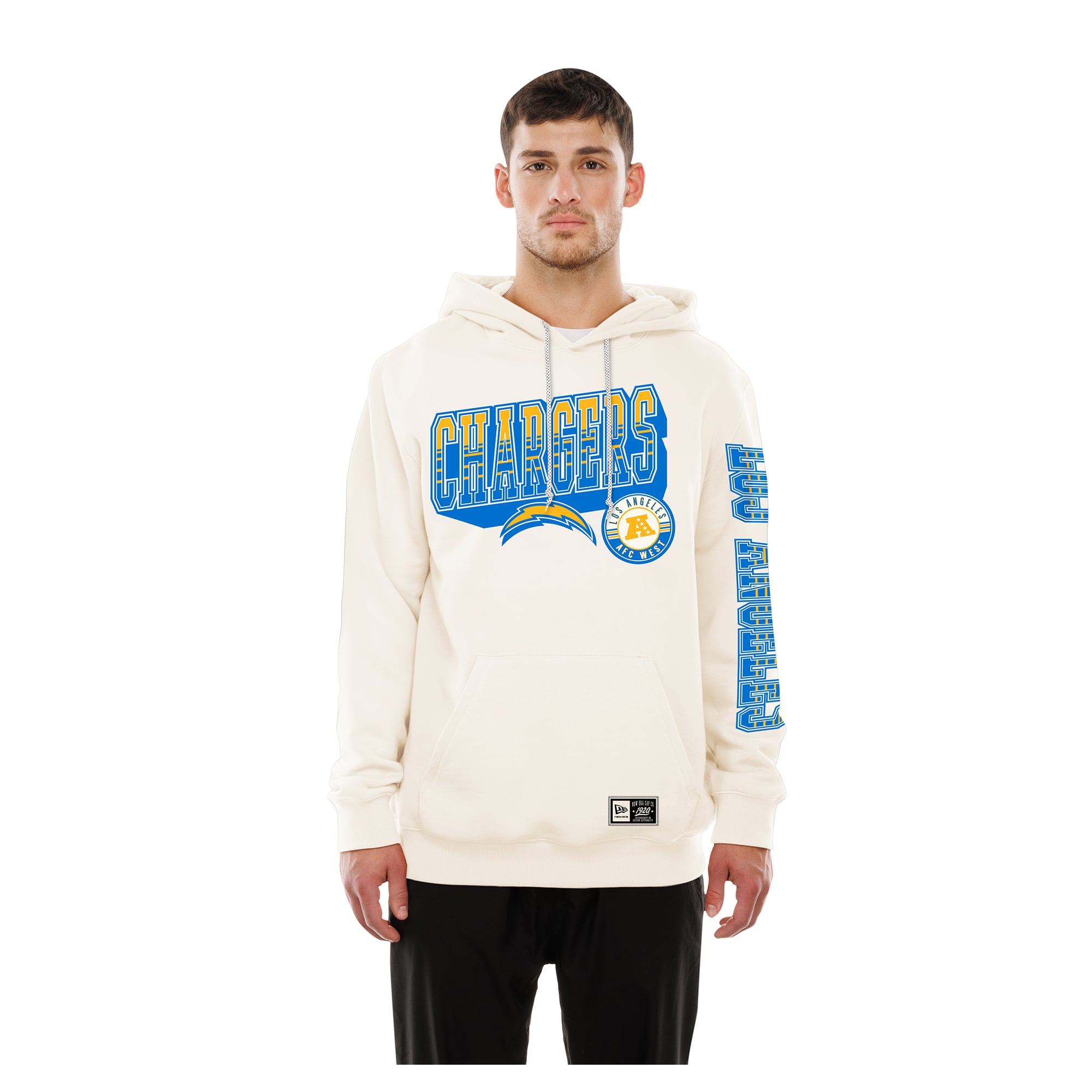 Men's New Era Cream Los Angeles Chargers Dune Dust Hoodie