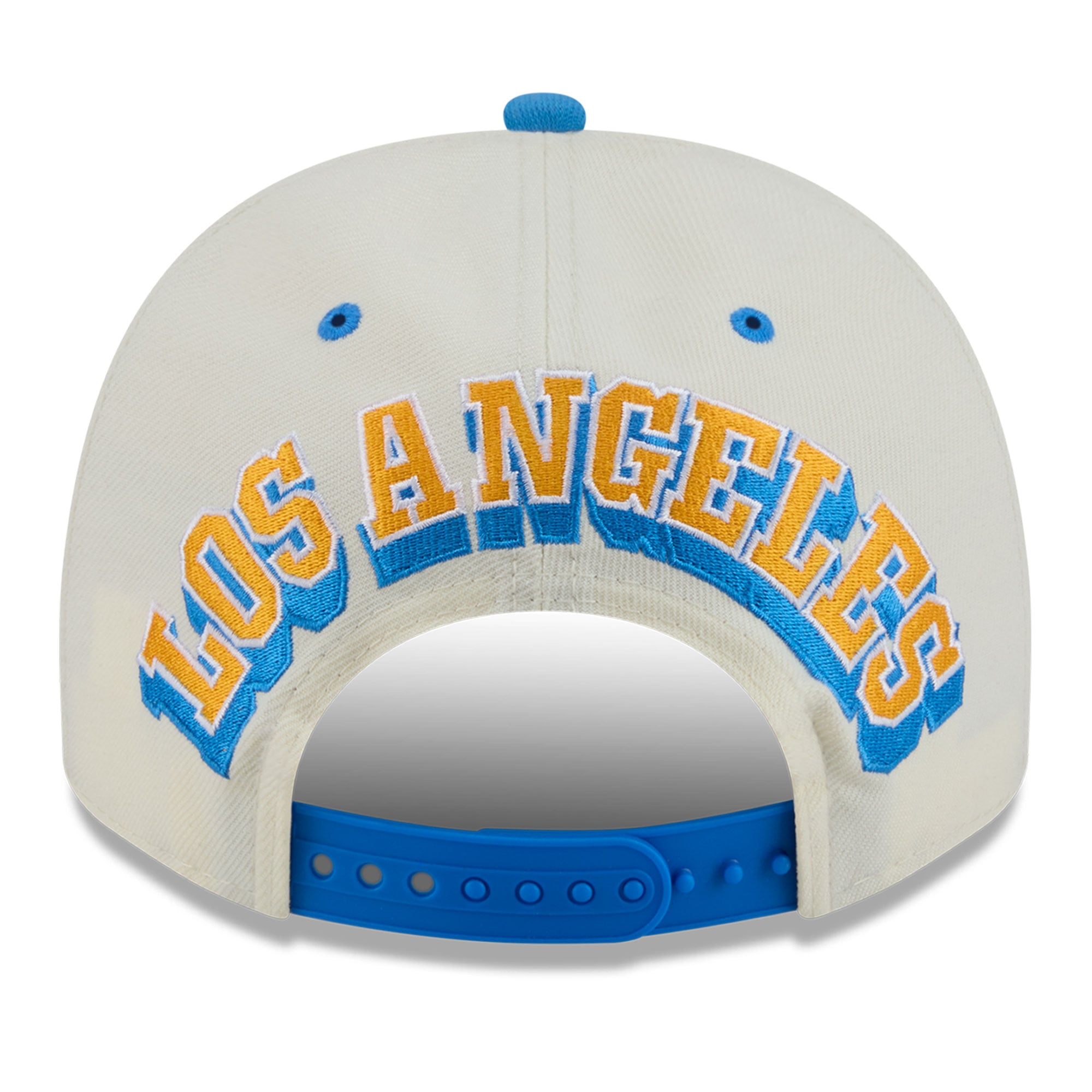 Casquette snapback New Era 9FIFTY pour homme, crème/bleu poudré, logo Los Angeles Chargers à l'arrière.