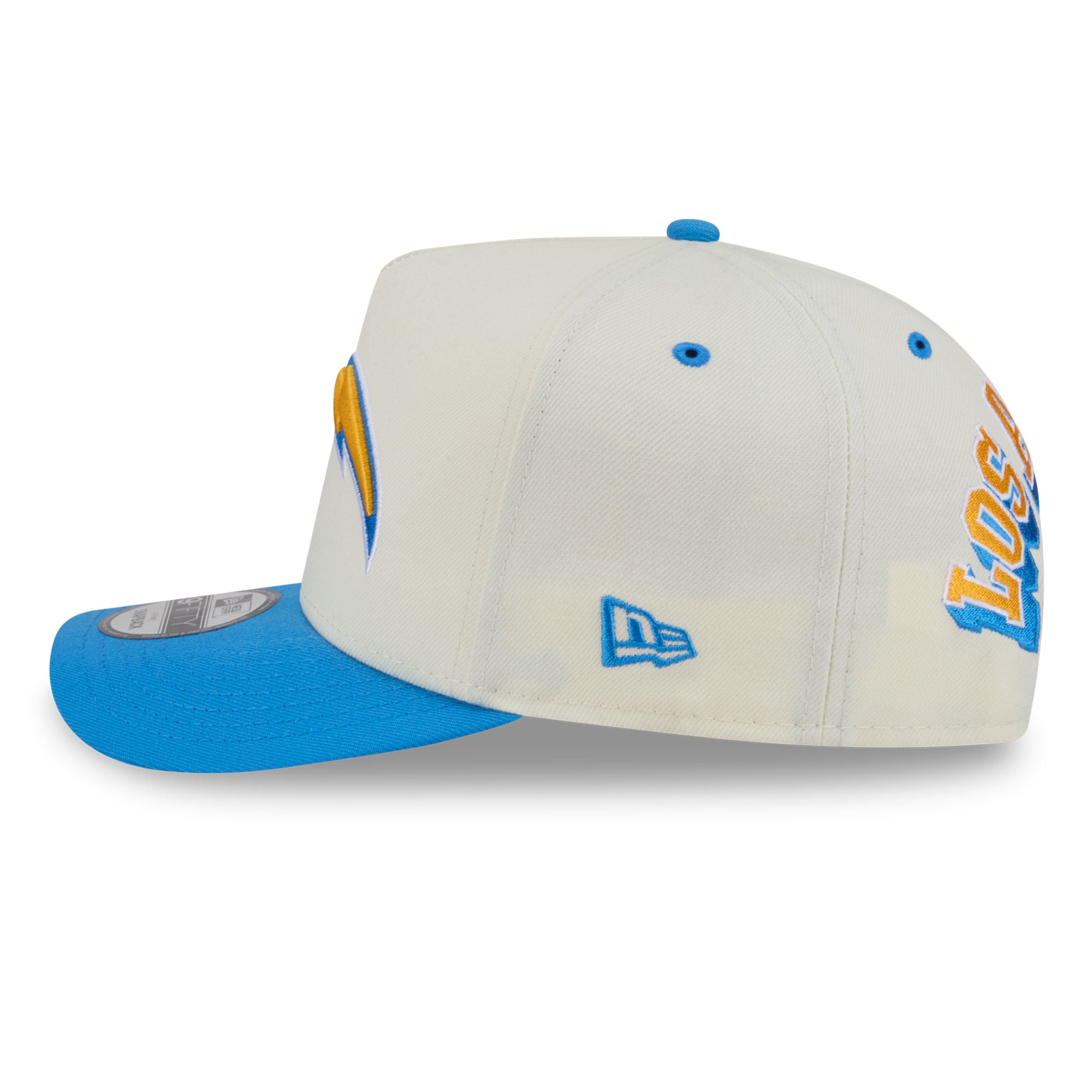 Casquette snapback New Era 9FIFTY pour homme, crème/bleu poudré, logo Los Angeles Chargers à l'arrière.