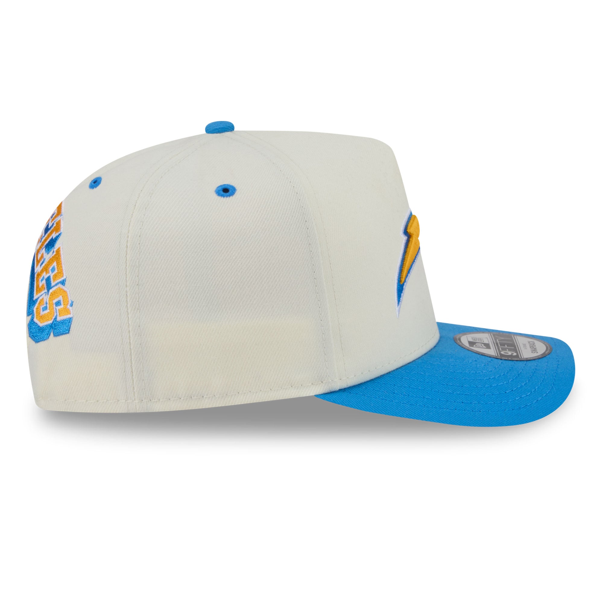 Casquette snapback New Era 9FIFTY pour homme, crème/bleu poudré, logo Los Angeles Chargers à l'arrière.