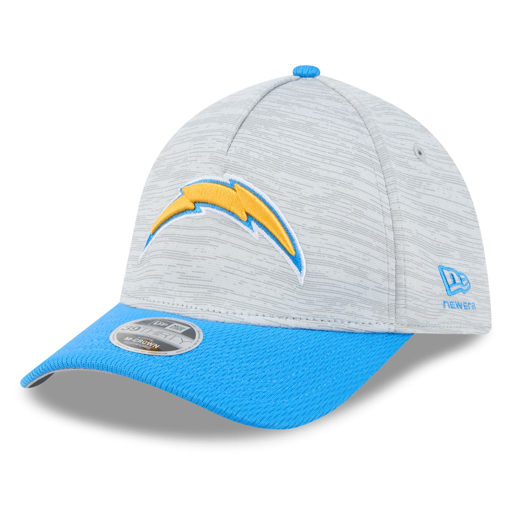Casquette New Era Flex pour homme, grise/bleu ciel, Los Angeles Chargers, Tech M-Crown A-Frame 39THIRTY