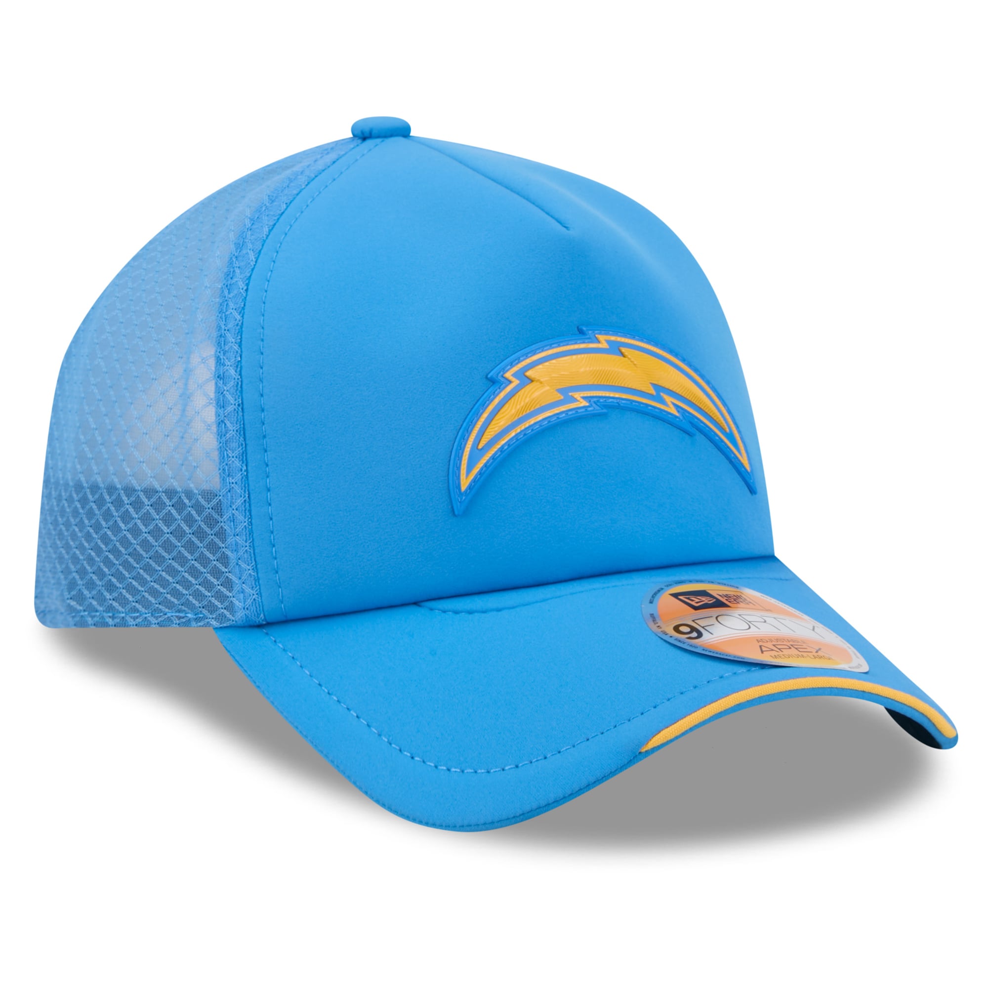 Men's New Era Powder Blue Los Angeles Chargers 2026 Sideline Apex 9FORTY Adjustable Trucker Hat
