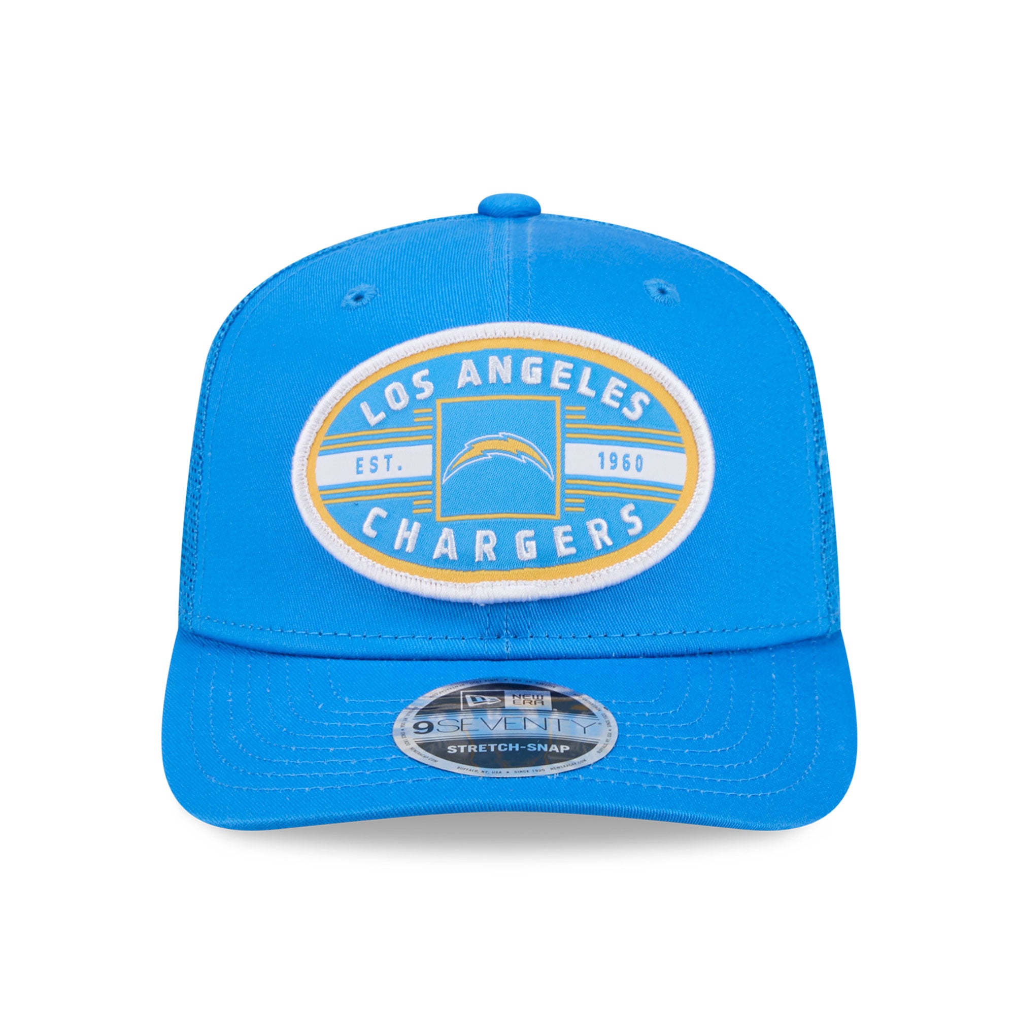 Casquette trucker New Era bleu poudré Los Angeles Chargers Collegiate 9SEVENTY pour homme