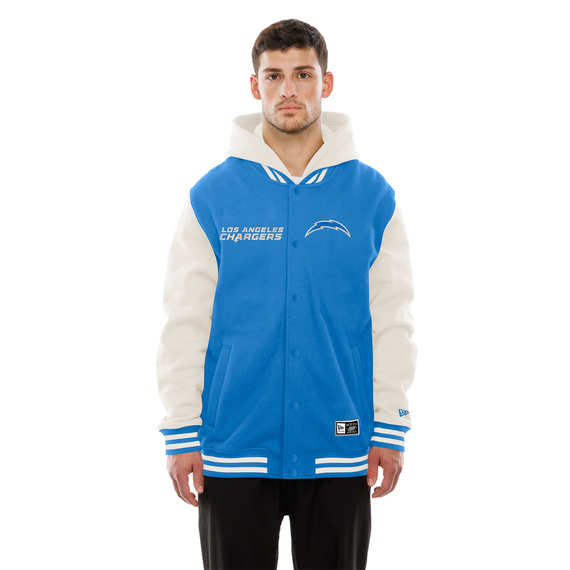 Men's New Era Powder Blue/Cream Los Angeles Chargers Full-Snap Fleece Hooded Jacket