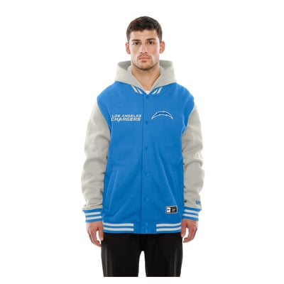 Los Angeles Chargers New Era Full-Snap Fleece Hooded Jacket - Powder Blue/Cream