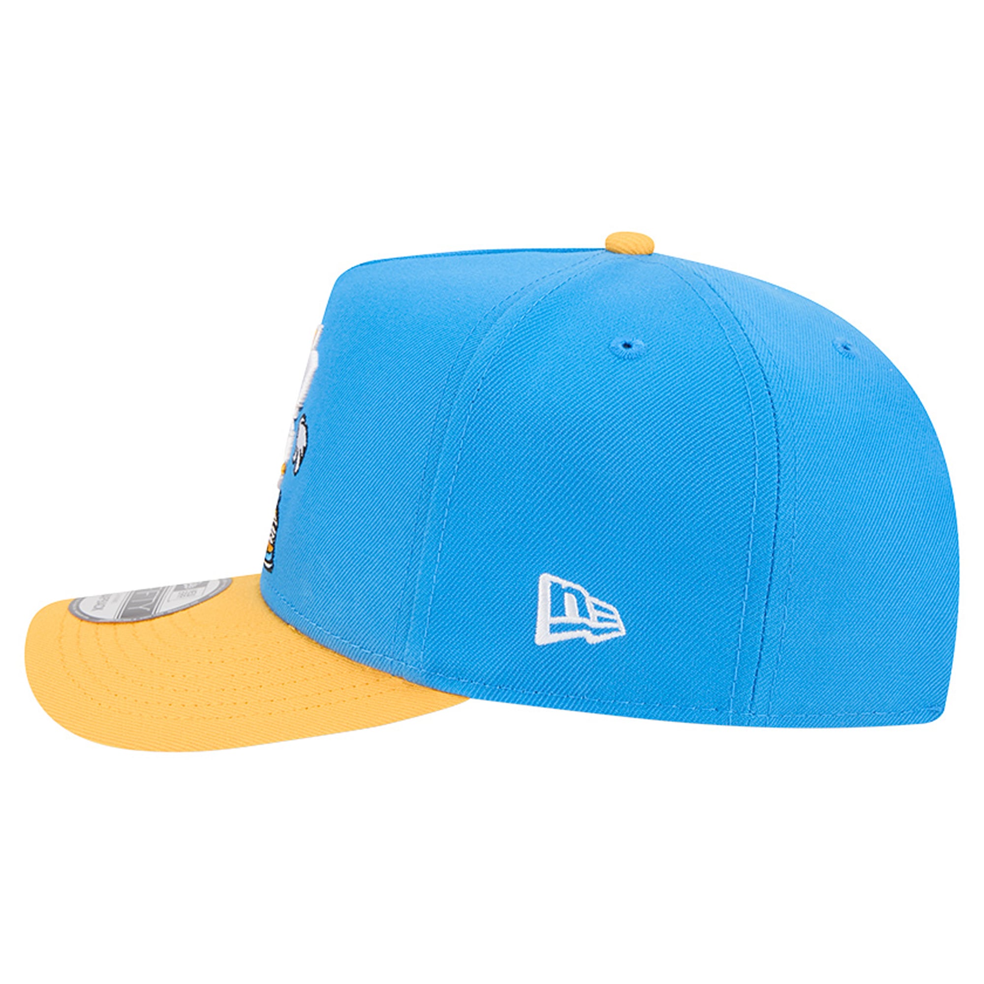 Casquette snapback New Era 9FIFTY pour homme, bleu poudre/or, Los Angeles Chargers, motif dessin animé en forme de A.