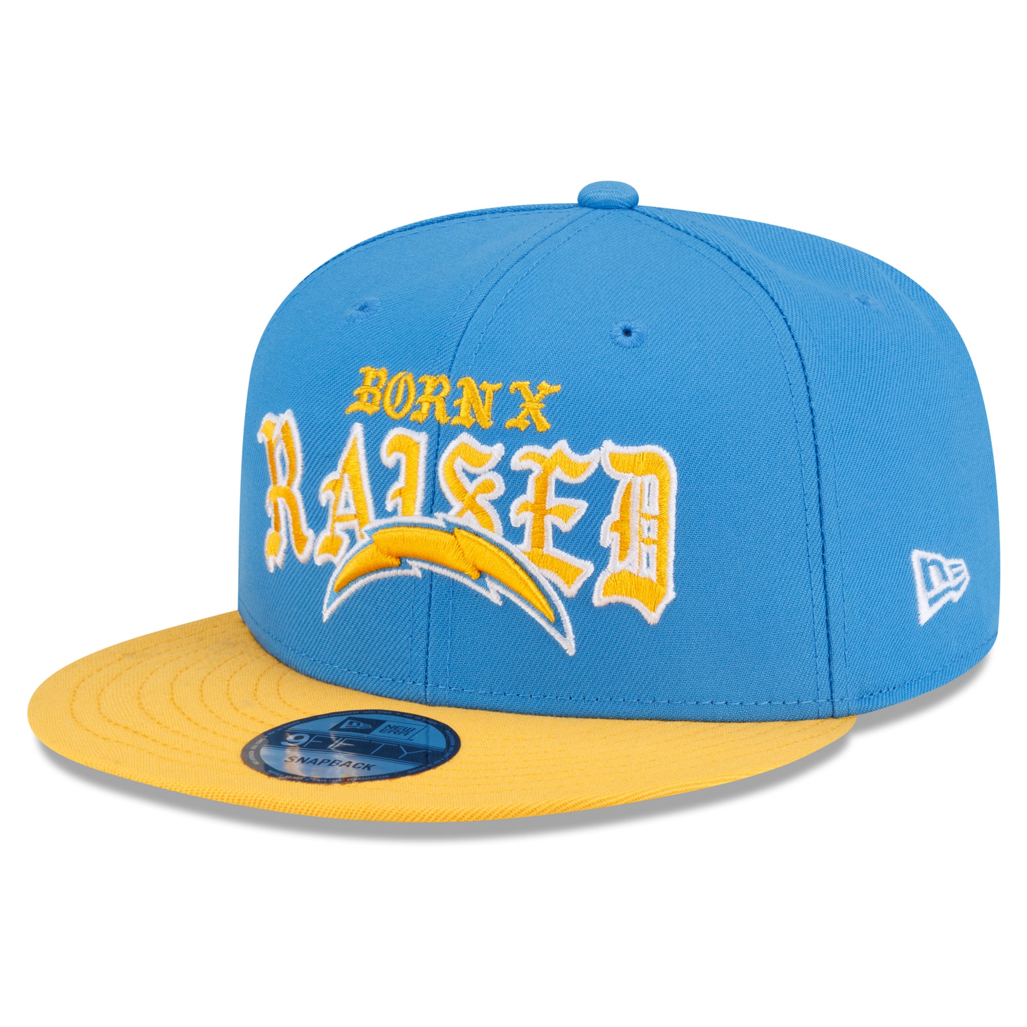 Casquette snapback New Era x Born x Raised Los Angeles Chargers bleu poudré/or pour homme