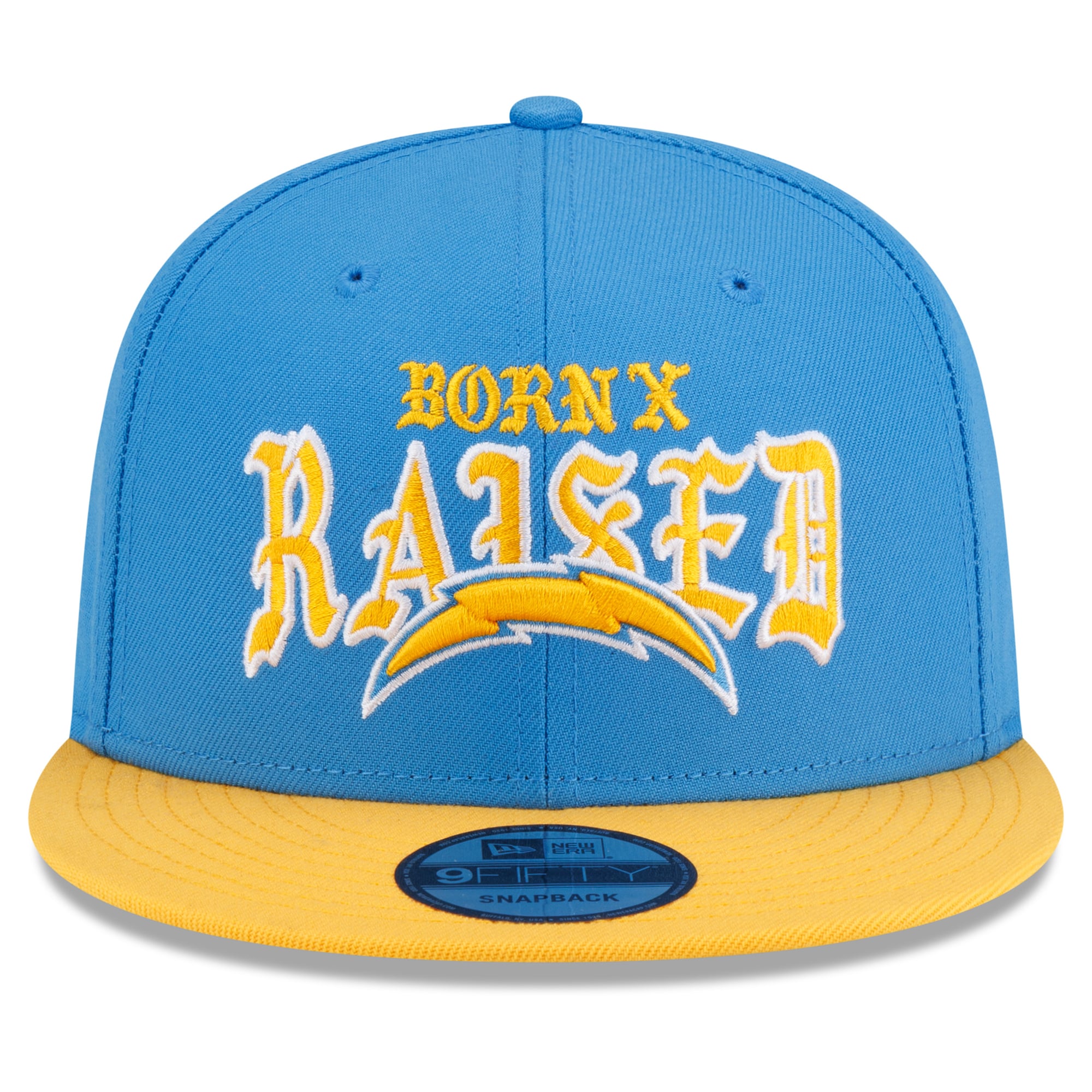 Casquette snapback New Era x Born x Raised Los Angeles Chargers bleu poudré/or pour homme