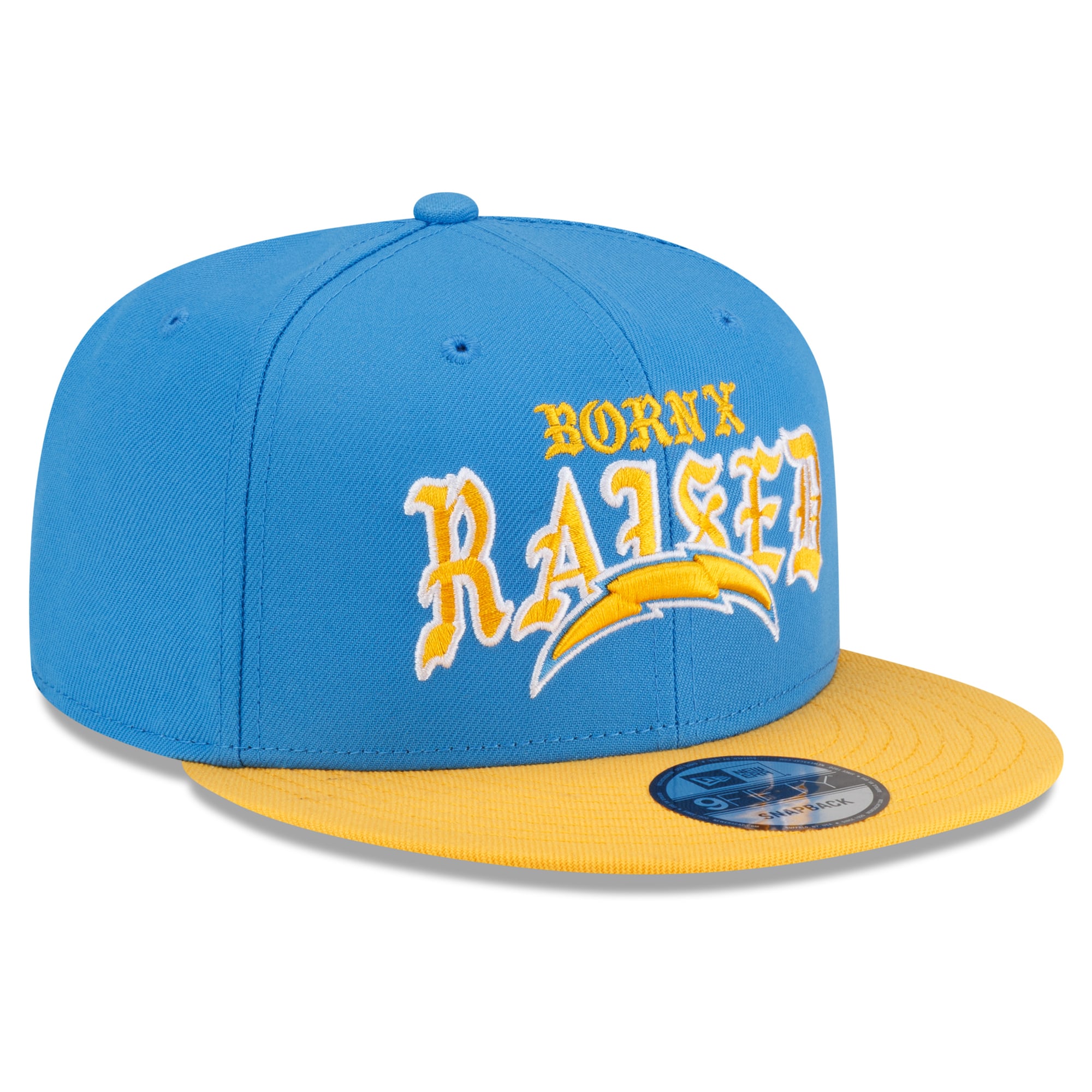 Casquette snapback New Era x Born x Raised Los Angeles Chargers bleu poudré/or pour homme