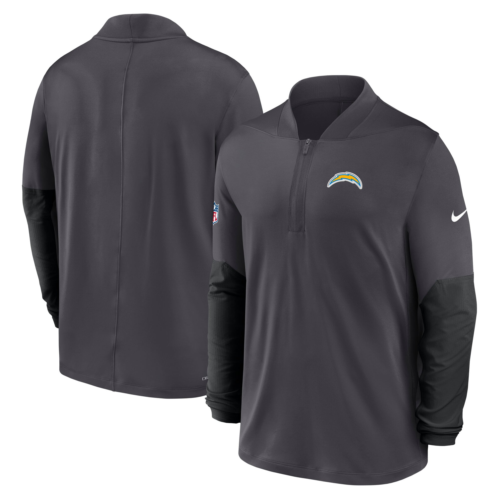 Men's Nike Anthracite Los Angeles Chargers Sideline Dri-FIT Half-Zip Pullover
