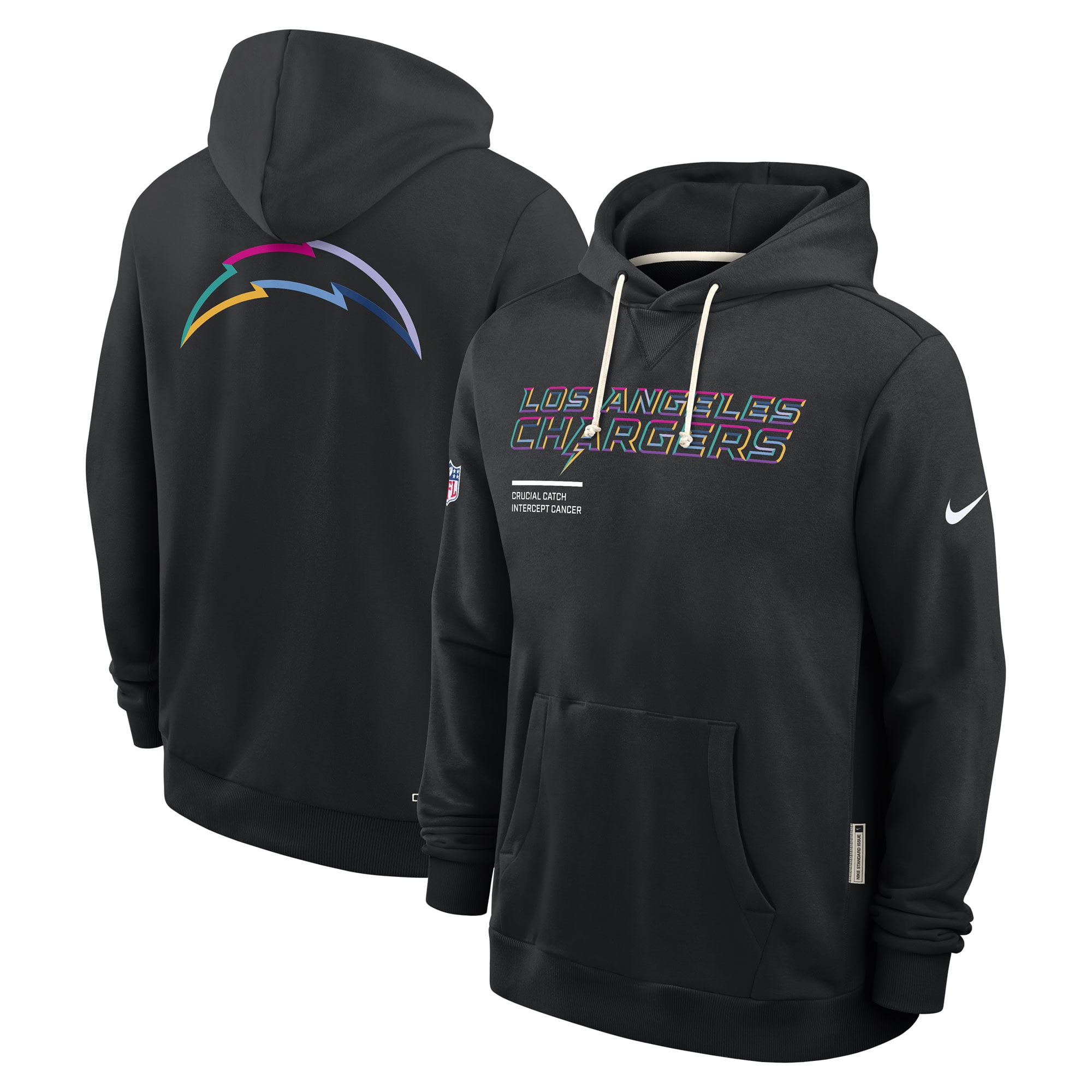 Sweat à capuche Nike noir Los Angeles Chargers NFL Crucial Catch 2025 pour homme, édition Standard Issue Dri-FIT