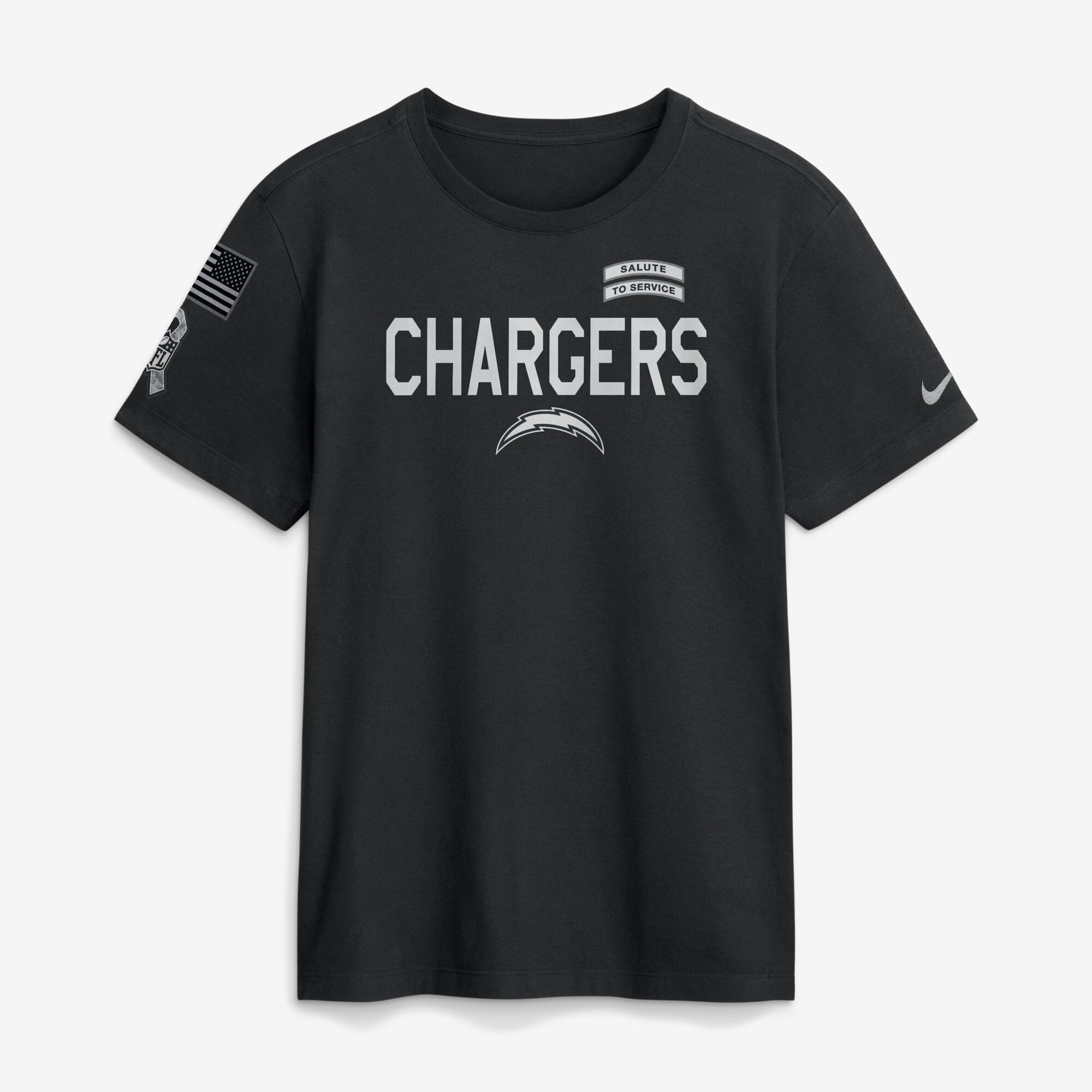 T-shirt Nike noir pour homme Los Angeles Chargers 2026 Salute to Service Sideline Dri-FIT