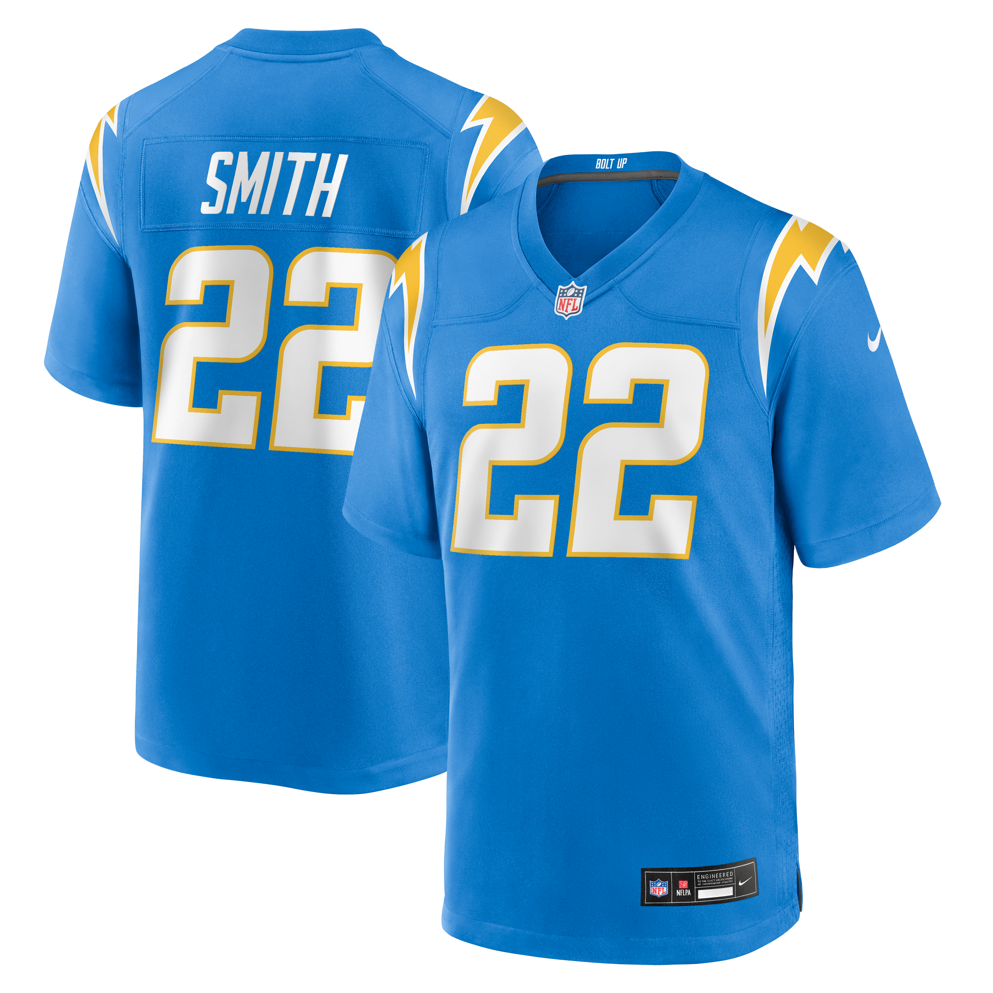 Maillot de match Nike Genesis Smith bleu poudre pour homme, Los Angeles Chargers