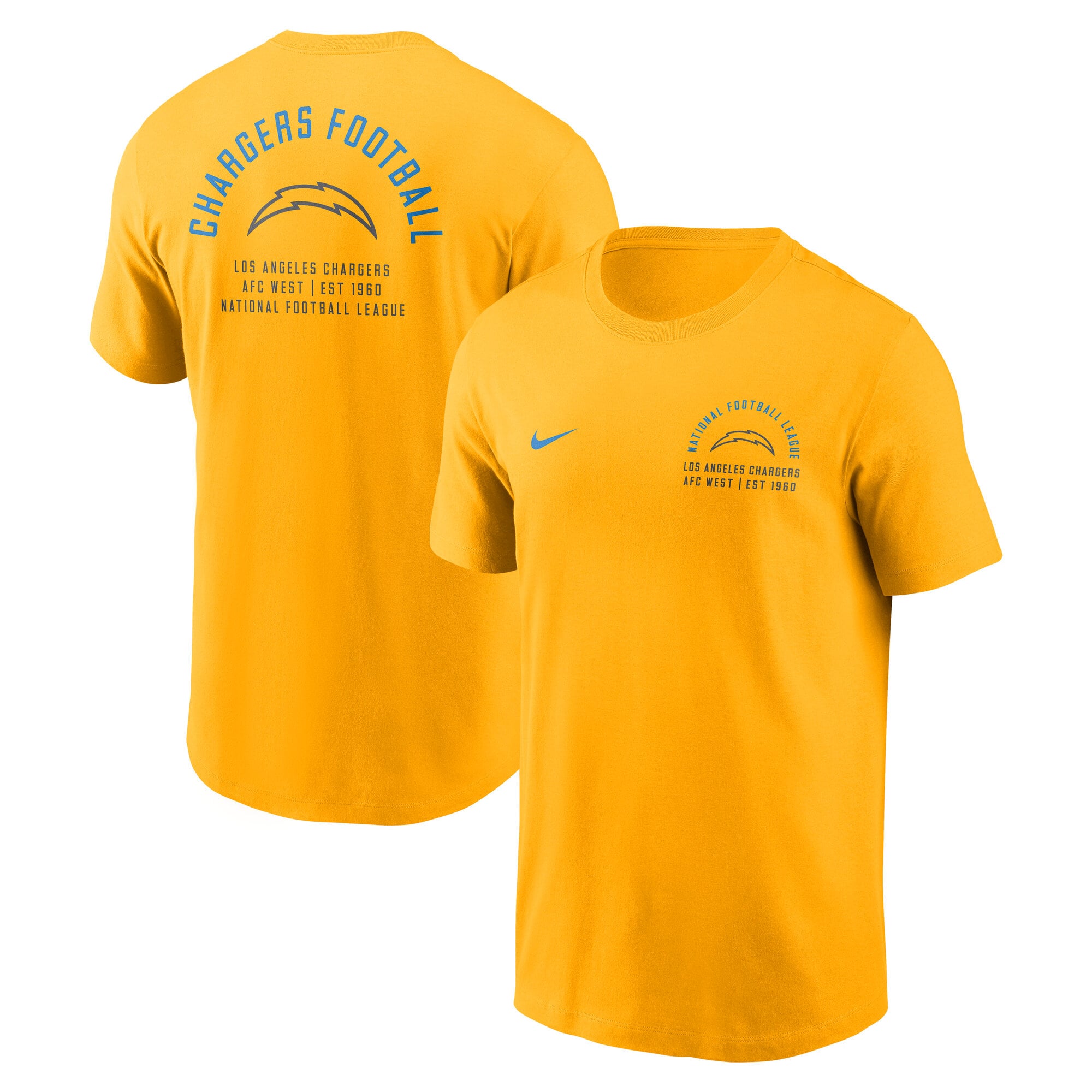 T-shirt Nike doré pour homme, logo divisé des Los Angeles Chargers