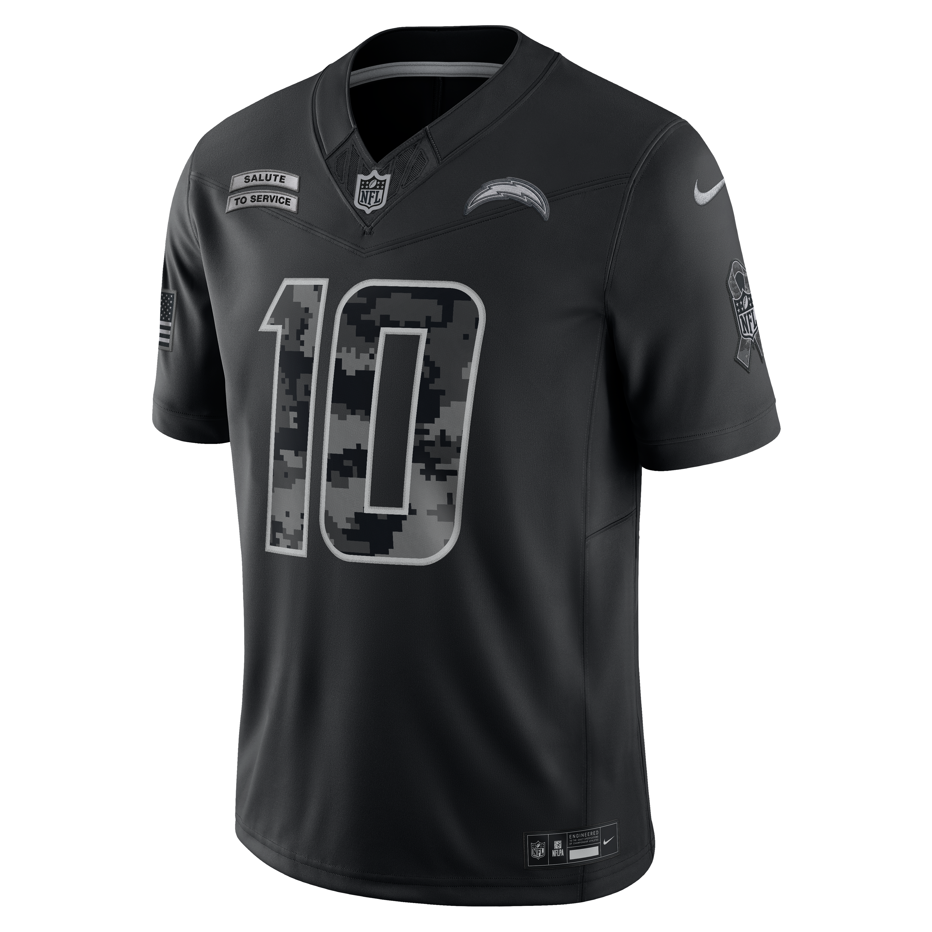 Maillot Nike Justin Herbert noir Los Angeles Chargers 2026 Salute to Service, édition limitée cousue