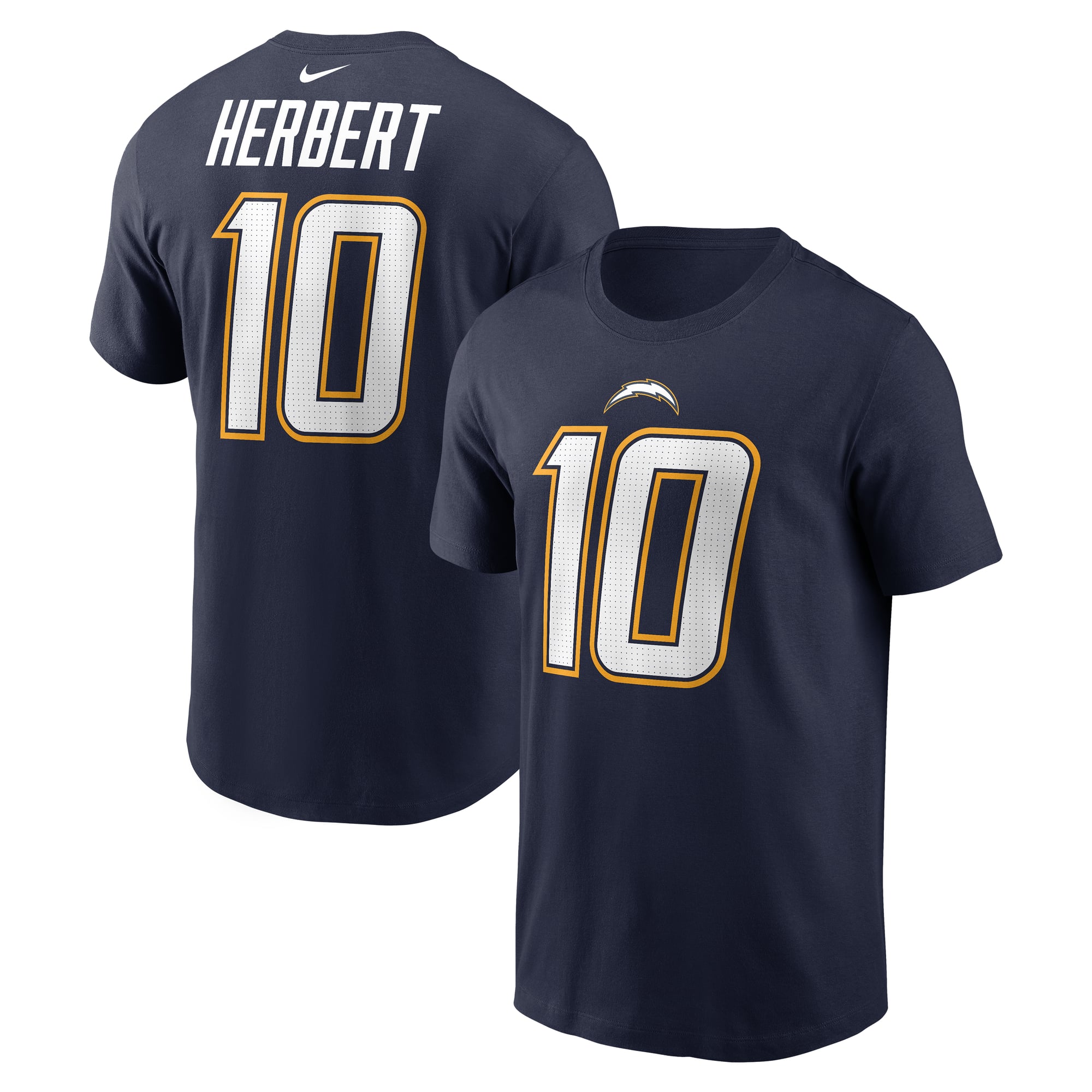 Men's Nike Justin Herbert Navy Los Angeles Chargers Name & Number T-Shirt