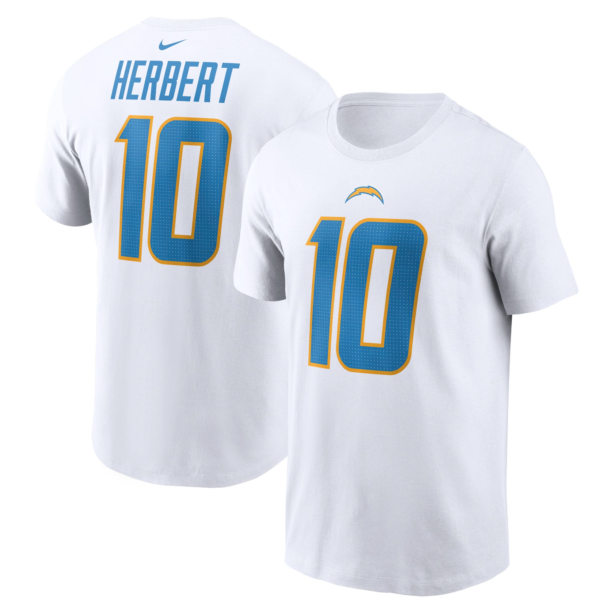 Men's Nike Justin Herbert White Los Angeles Chargers Name & Number T-Shirt