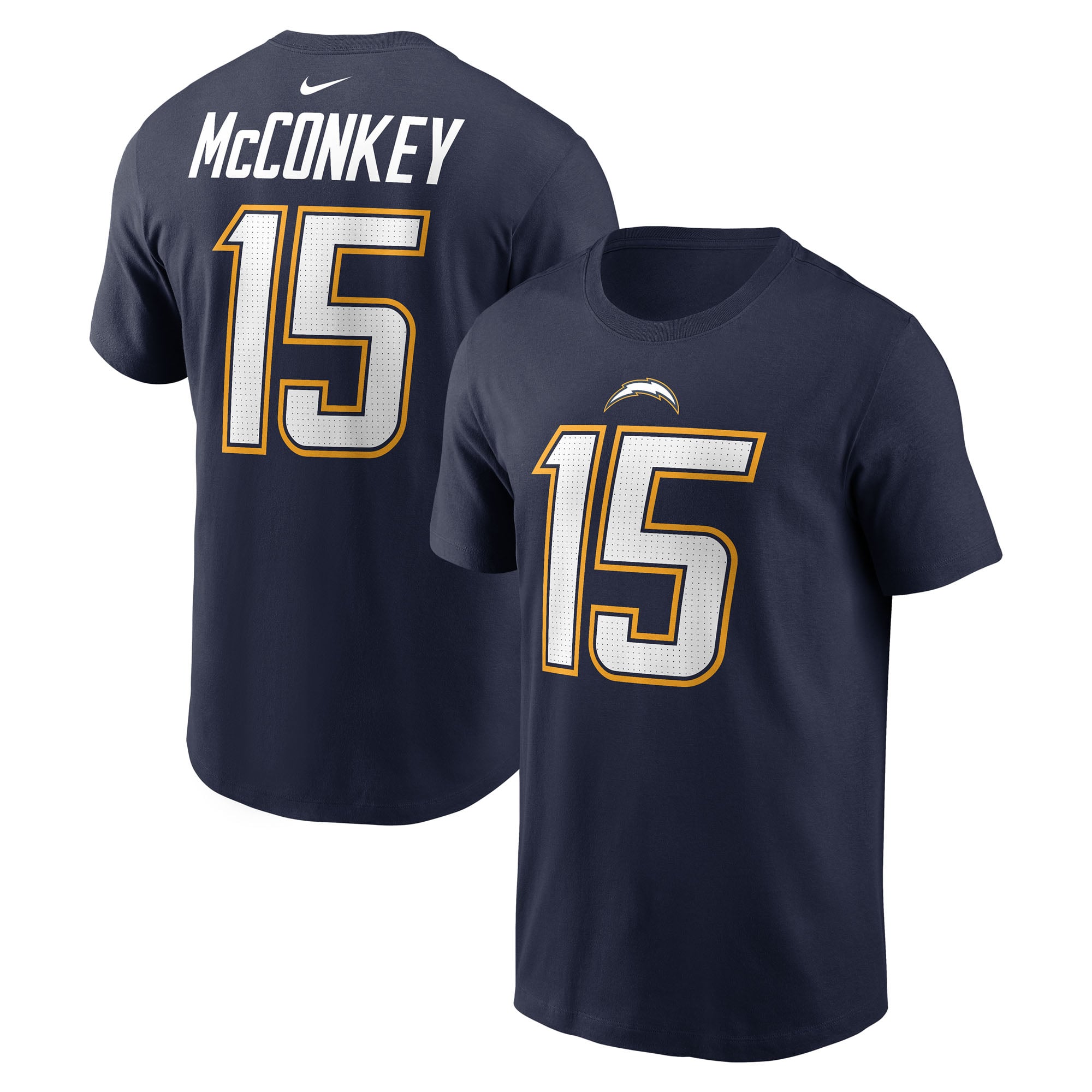 T-shirt Nike Ladd McConkey bleu marine Los Angeles Chargers pour homme, avec nom et numéro