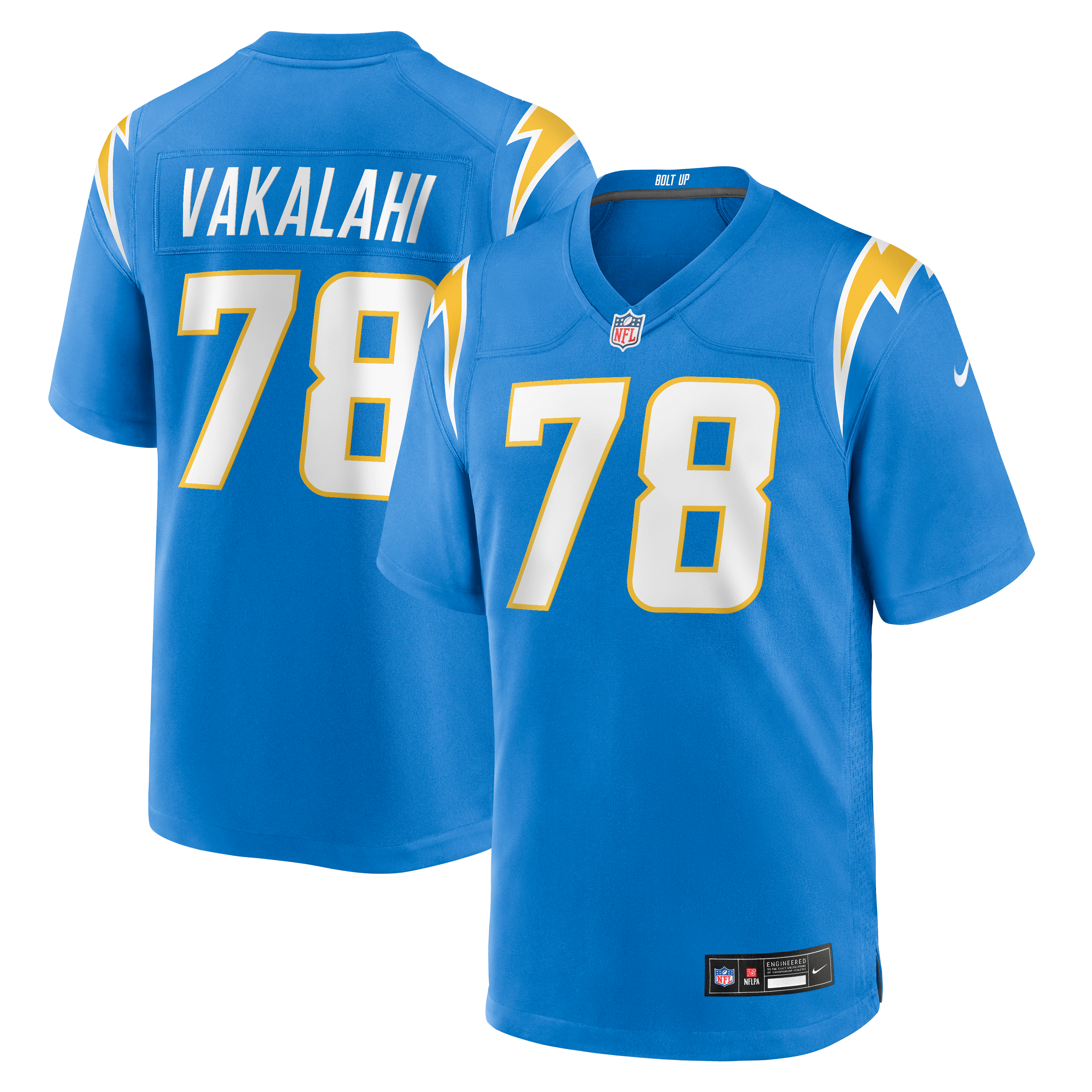 Men's Nike Laekin Vakalahi Powder Blue Los Angeles Chargers Team Game Jersey