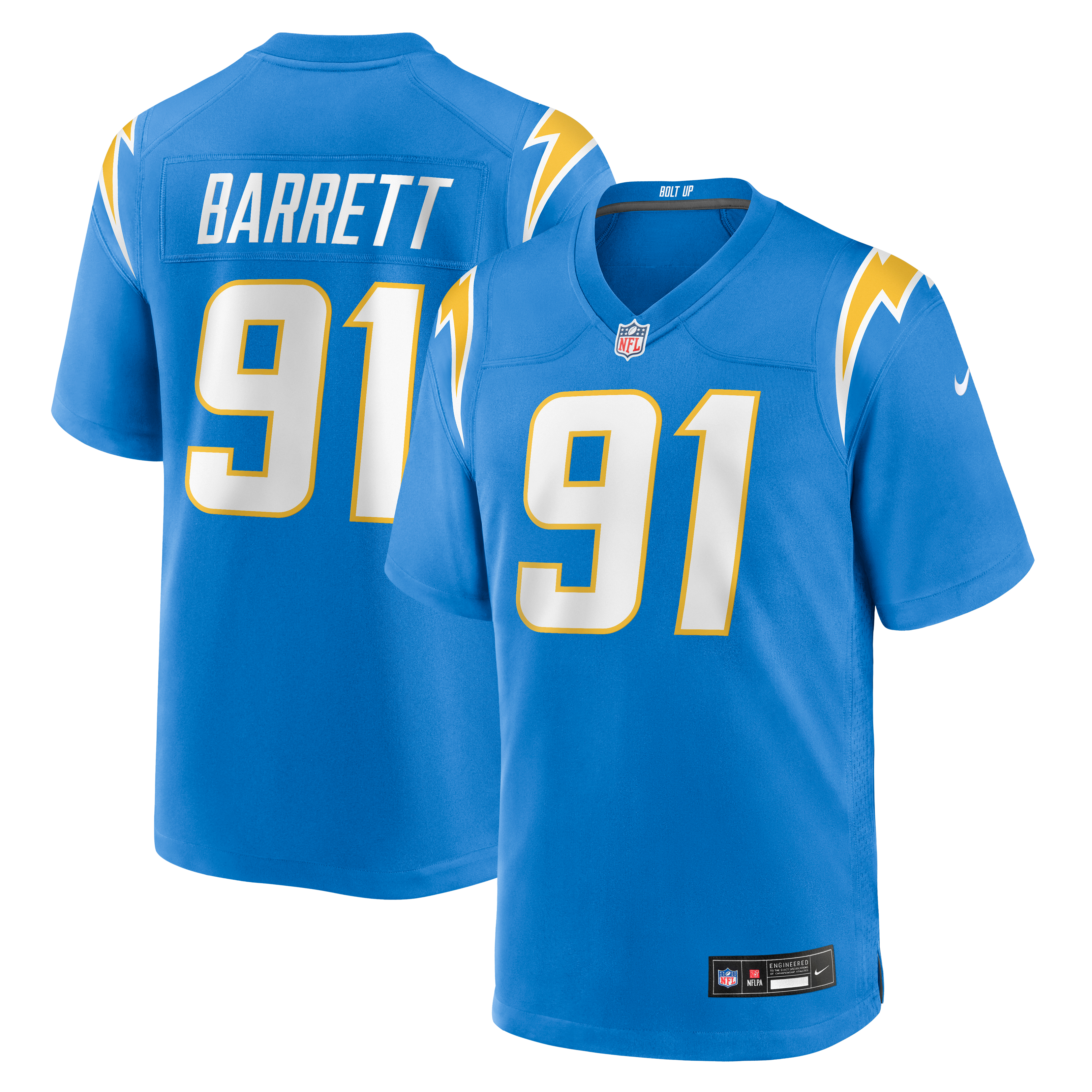 Maillot de match Nike Nick Barrett bleu poudré des Chargers Los Angeles pour homme