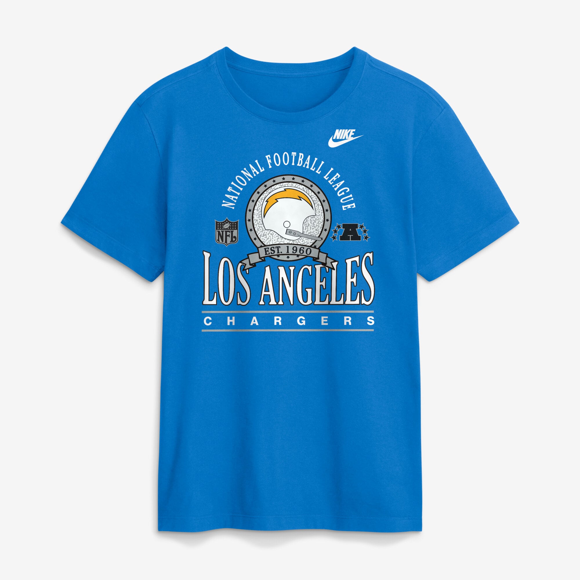 T-shirt en coton essentiel Nike bleu poudre pour homme, Los Angeles Chargers Rewind Team Spirit.