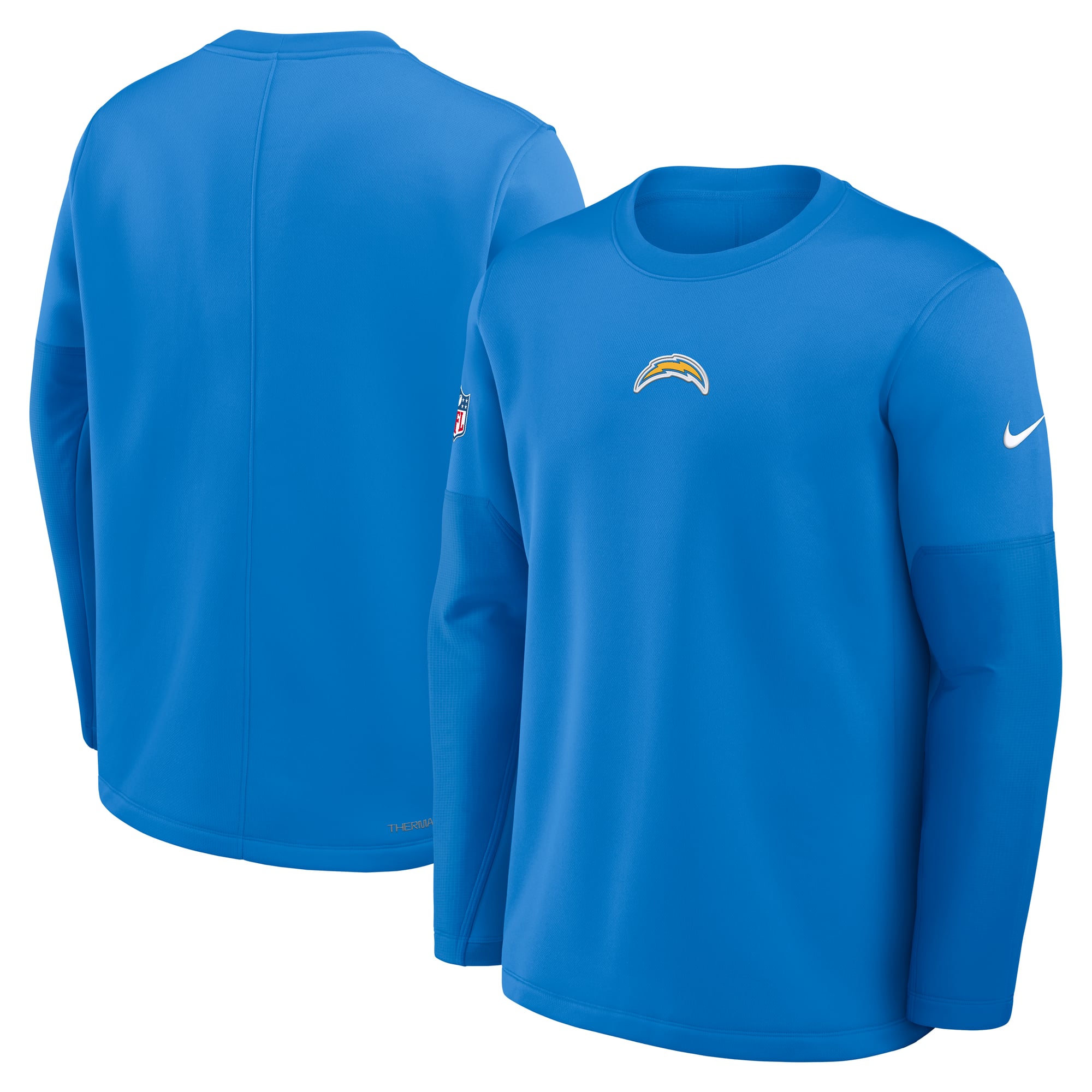 Men's Nike Powder Blue Los Angeles Chargers Sideline Coaches Midweight Therma-FIT Crew Pullover